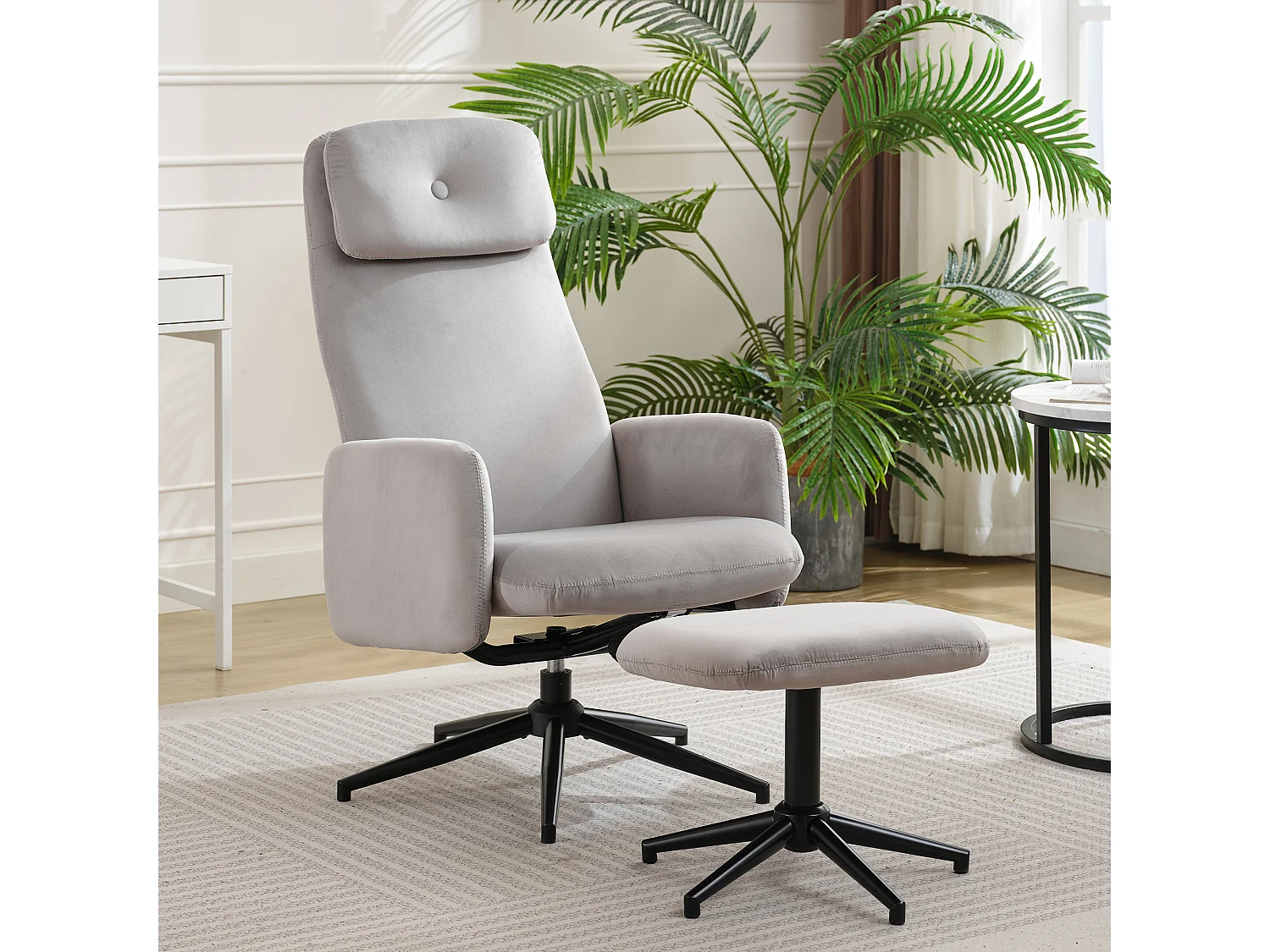 Chaise pivotante à 360° avec inclinaison réglable (95-125°) - Repose-pieds - Velours - Gris