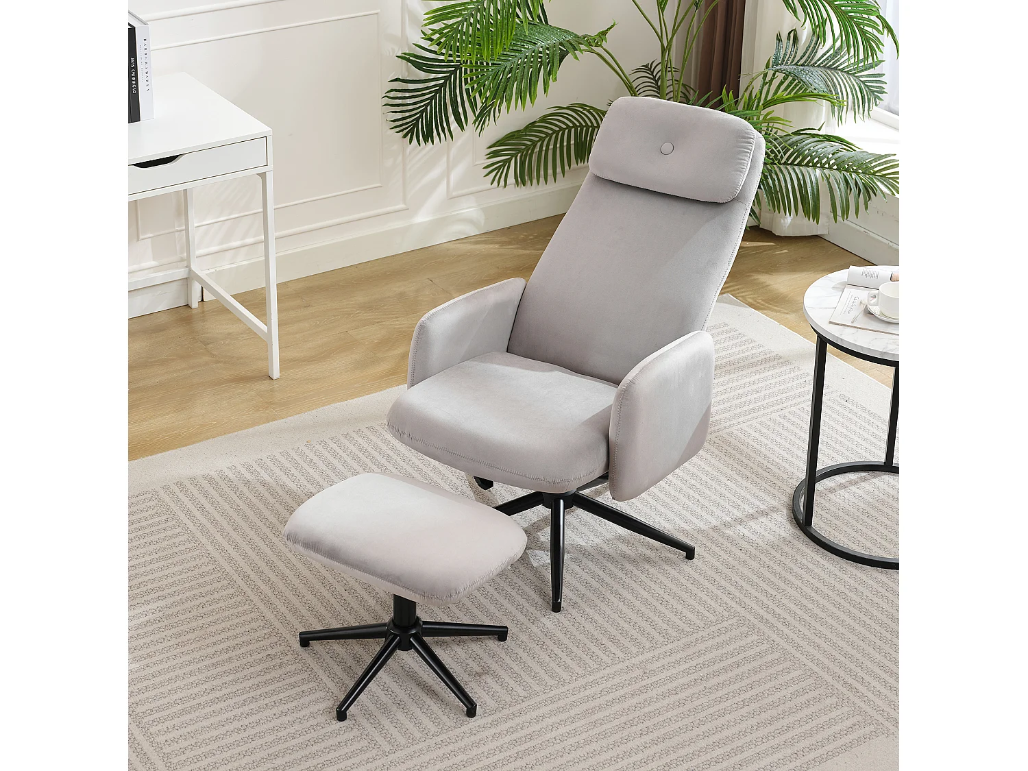 Chaise pivotante à 360° avec inclinaison réglable (95-125°) - Repose-pieds - Velours - Gris