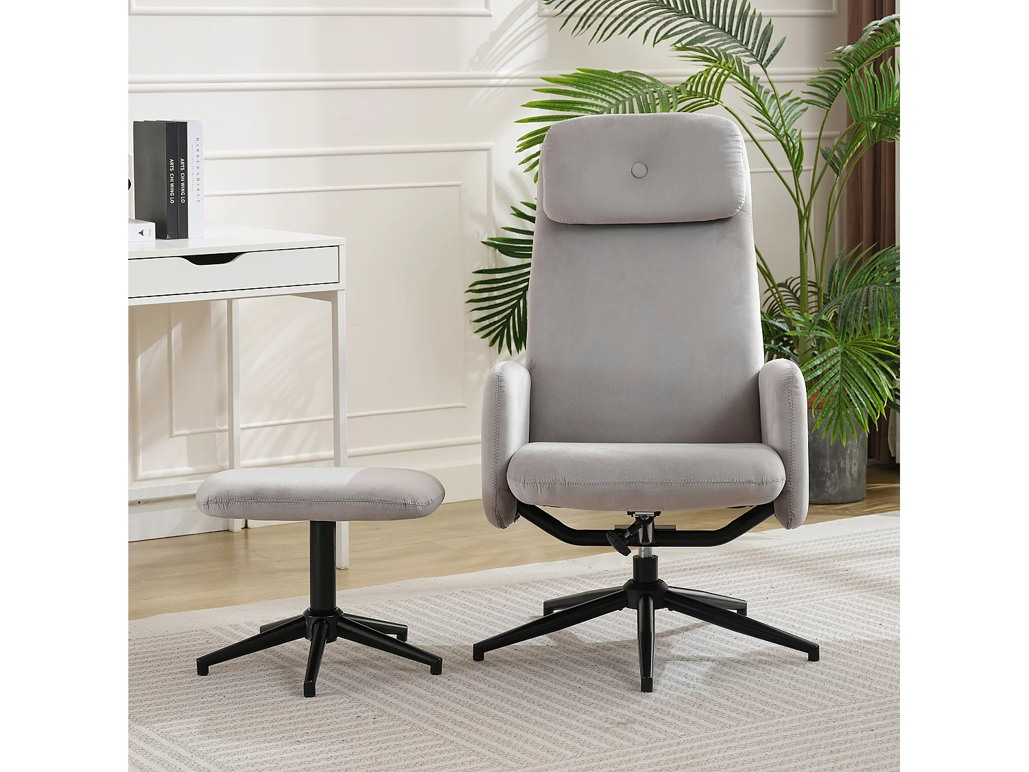 Chaise pivotante à 360° avec inclinaison réglable (95-125°) - Repose-pieds - Velours - Gris