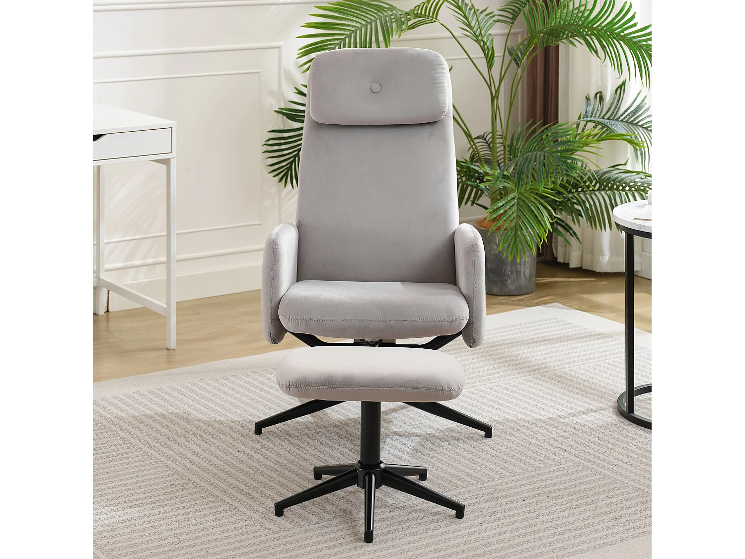 Chaise pivotante à 360° avec inclinaison réglable (95-125°) - Repose-pieds - Velours - Gris