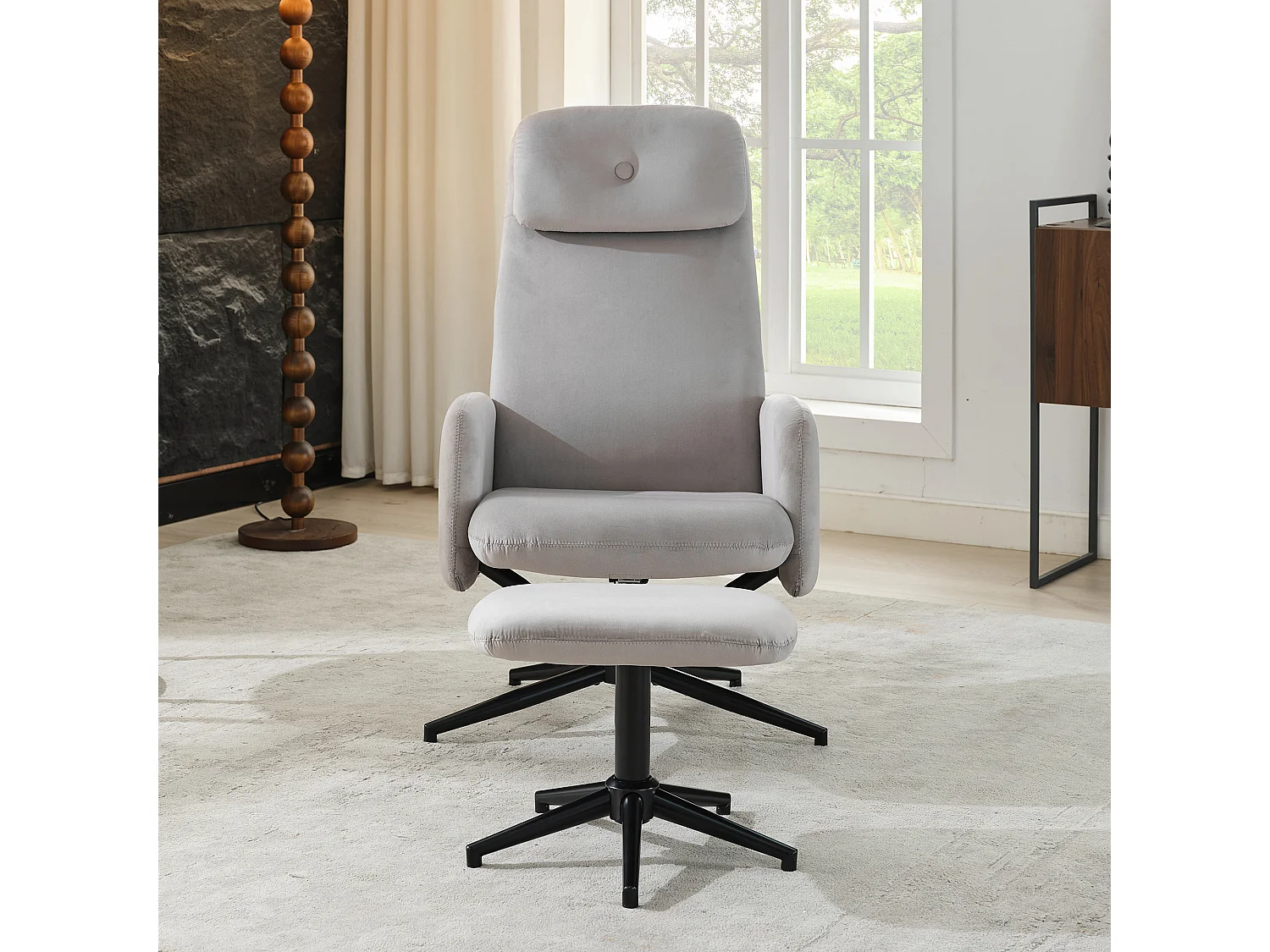 Chaise pivotante à 360° avec inclinaison réglable (95-125°) - Repose-pieds - Velours - Gris