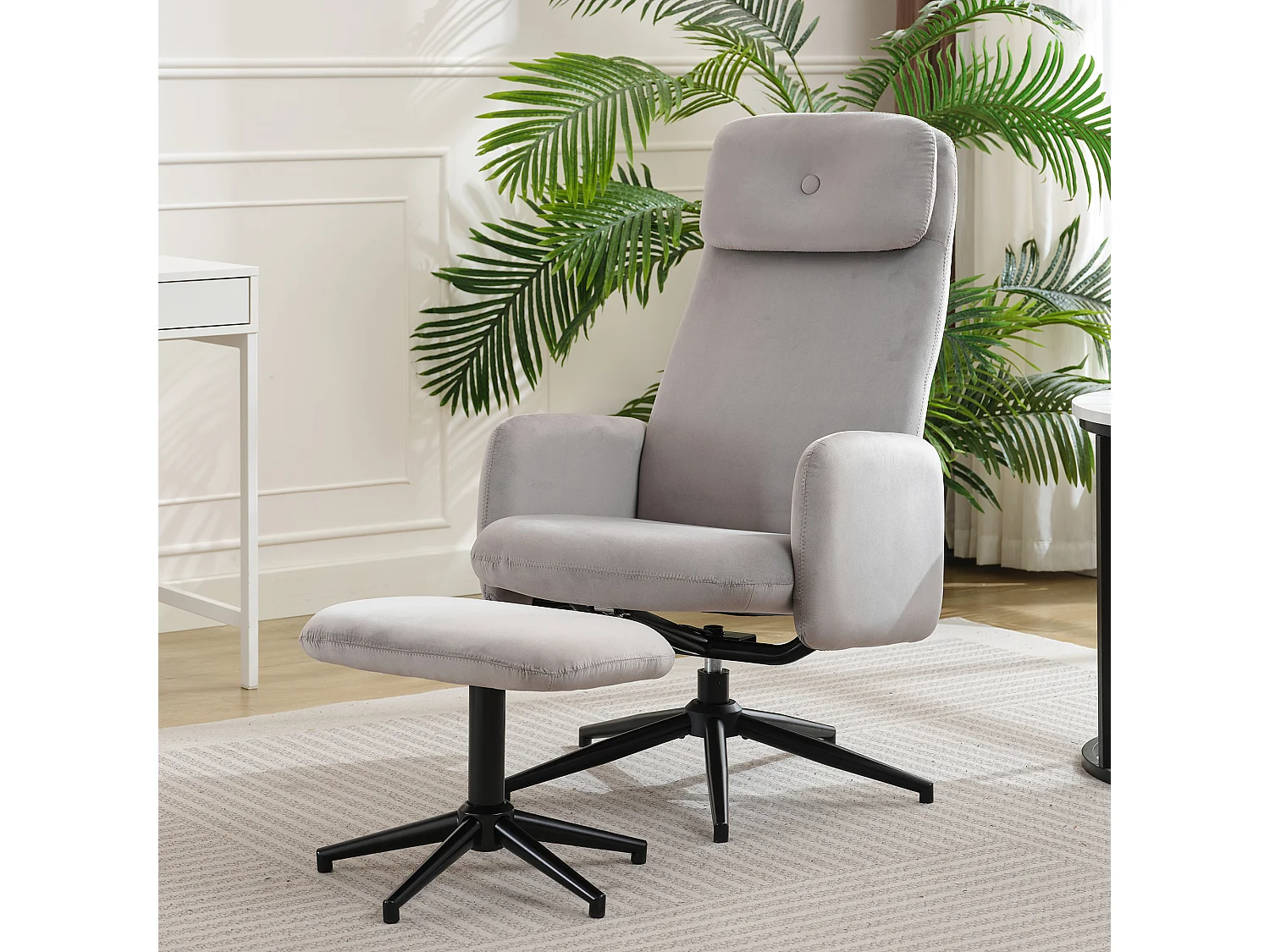 Chaise pivotante à 360° avec inclinaison réglable (95-125°) - Repose-pieds - Velours - Gris