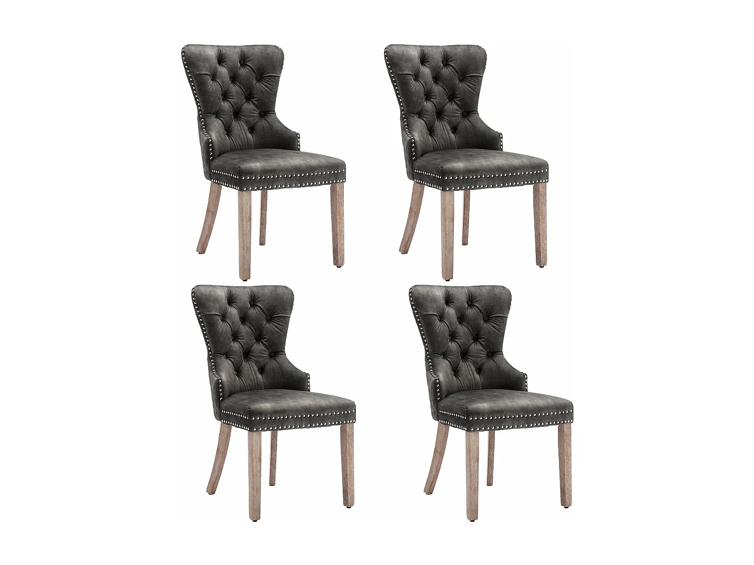 Lot de 4 chaises de salle à manger en velours gris, pieds en bois massif,d53cm×h95cm