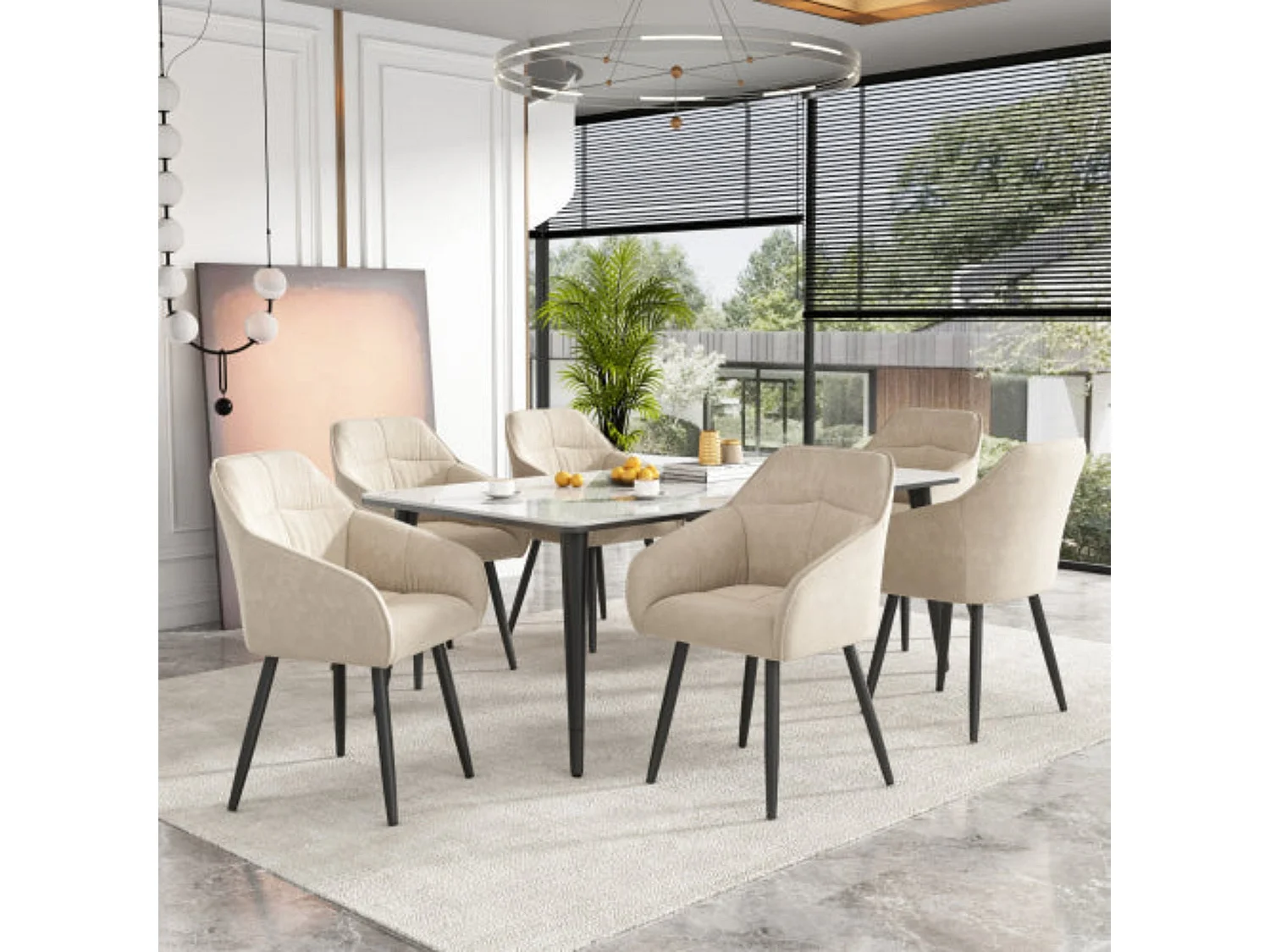 Chaises de salle à manger en velours beige - 6pièces,d44cm×h85cm