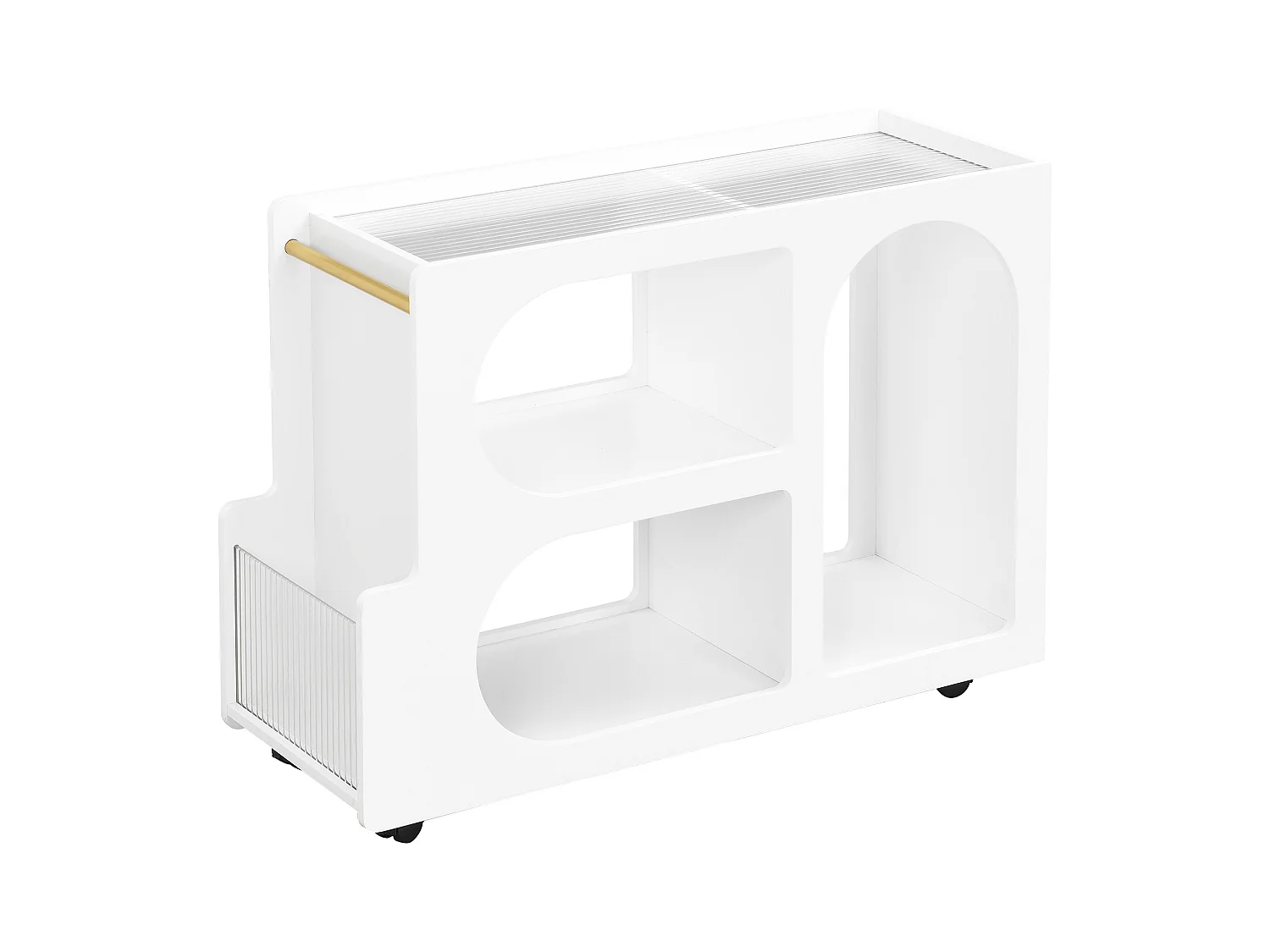 Verrijdbare bijzettafel met 3 open vakken - 80 x 30 x 58,5 cm - MDF - Wit