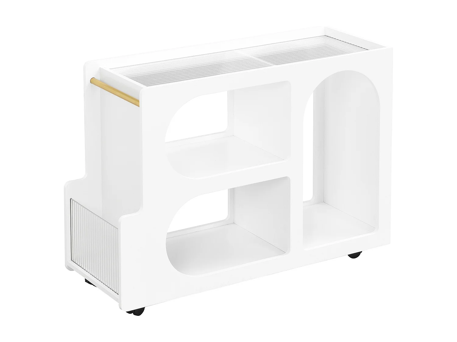 Verrijdbare bijzettafel met 3 open vakken - 80 x 30 x 58,5 cm - MDF - Wit