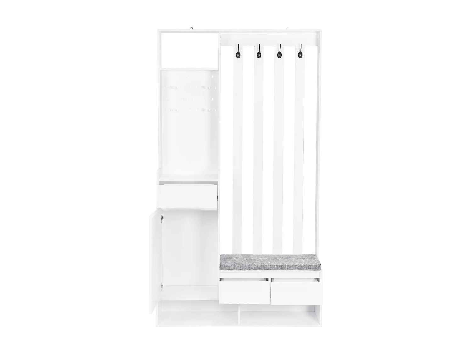 Vestiaire avec 3 tiroirs, 1 porte et banc à chaussures - 100 x 35 x 180 cm - MDF - Blanc