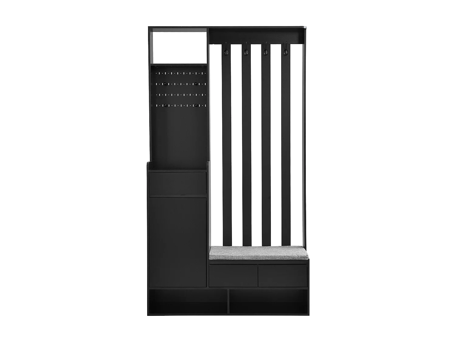 Vestiaire avec 3 tiroirs, 1 porte et banc à chaussures - 100 x 35 x 180 cm - MDF - Noir