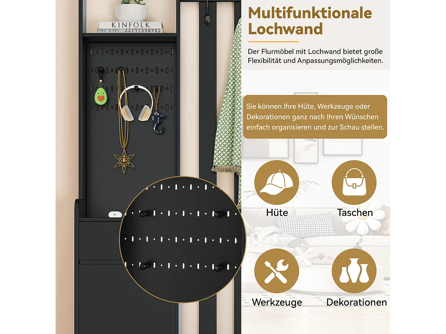 Vestiaire avec 3 tiroirs, 1 porte et banc à chaussures - 100 x 35 x 180 cm - MDF - Noir