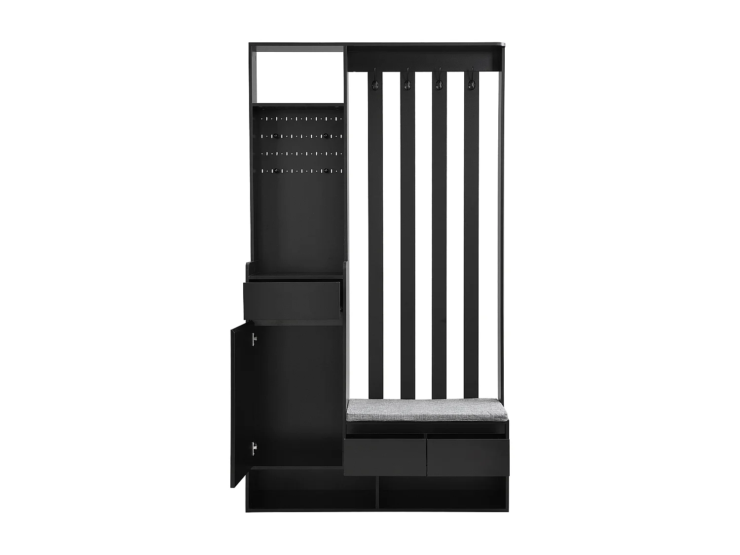 Vestiaire avec 3 tiroirs, 1 porte et banc à chaussures - 100 x 35 x 180 cm - MDF - Noir