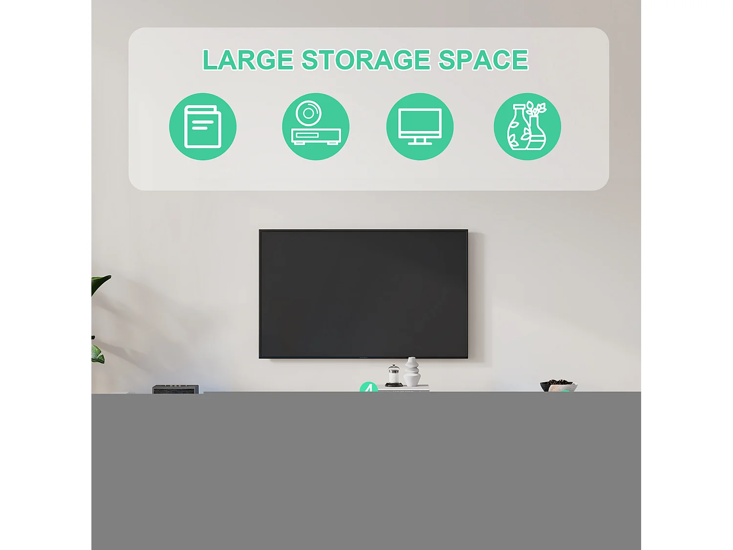 TV-Schrank mit 2 Klappschubladen – 181 x 38 x 38 cm – LEDs – Spanplatte – glänzend weiß