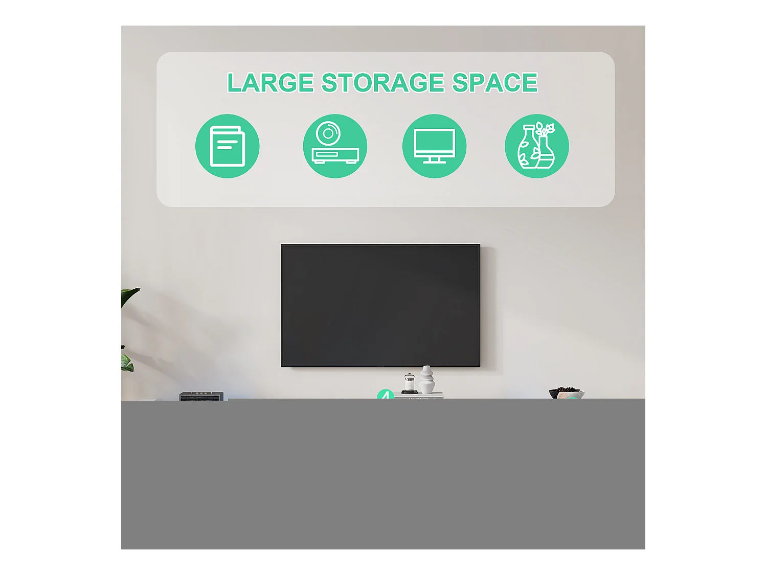 Meuble TV avec 2 tiroirs rabattables - 181 x 38 x 38 cm - LEDs - Panneaux de particules - Blanc brillant