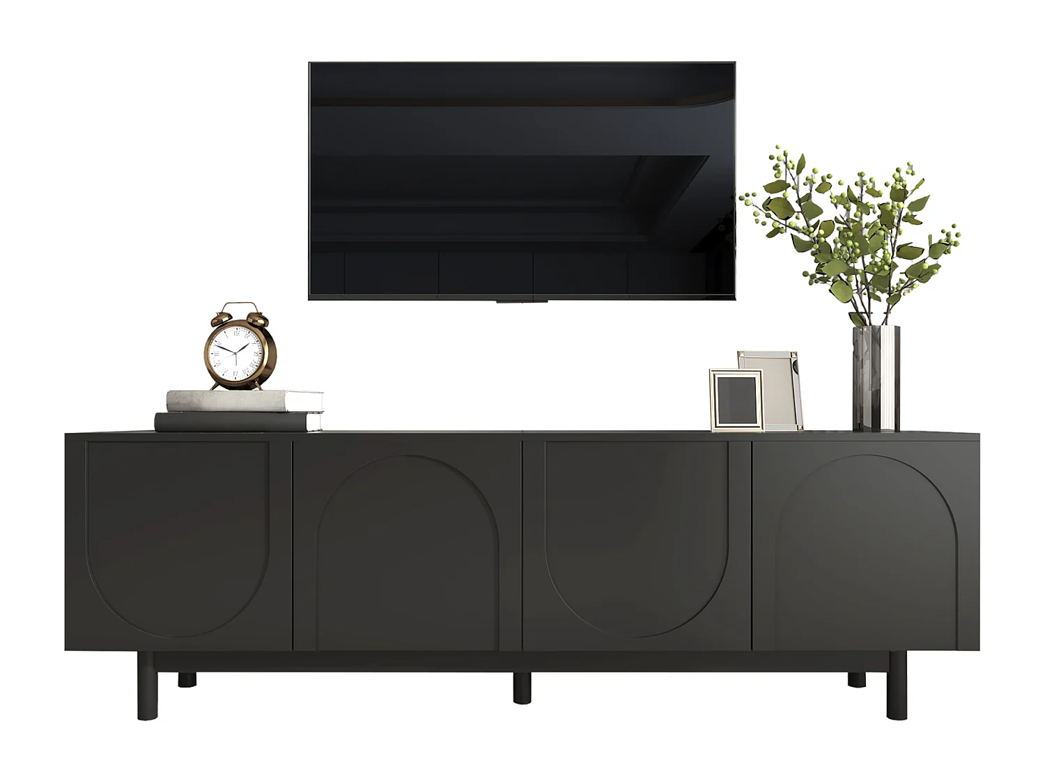 Meuble TV avec 4 portes - 175 x 38 x 56 cm - MDF et panneaux de particules -  pour salon - Noir