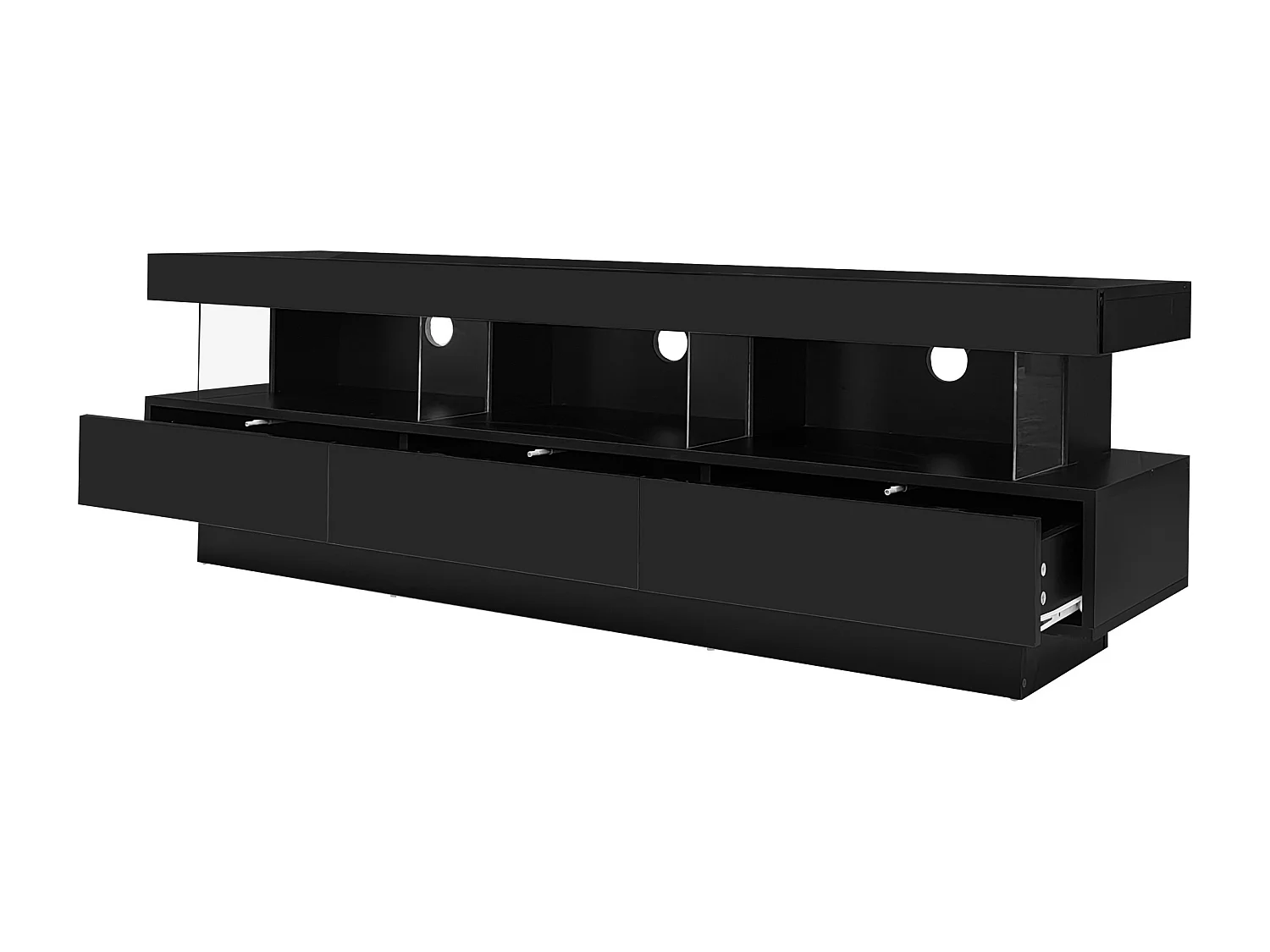 Mobile TV lucido - 160 x 38 x 50,5 cm - 3 ripiani in vetro - LED - Truciolare - Nero