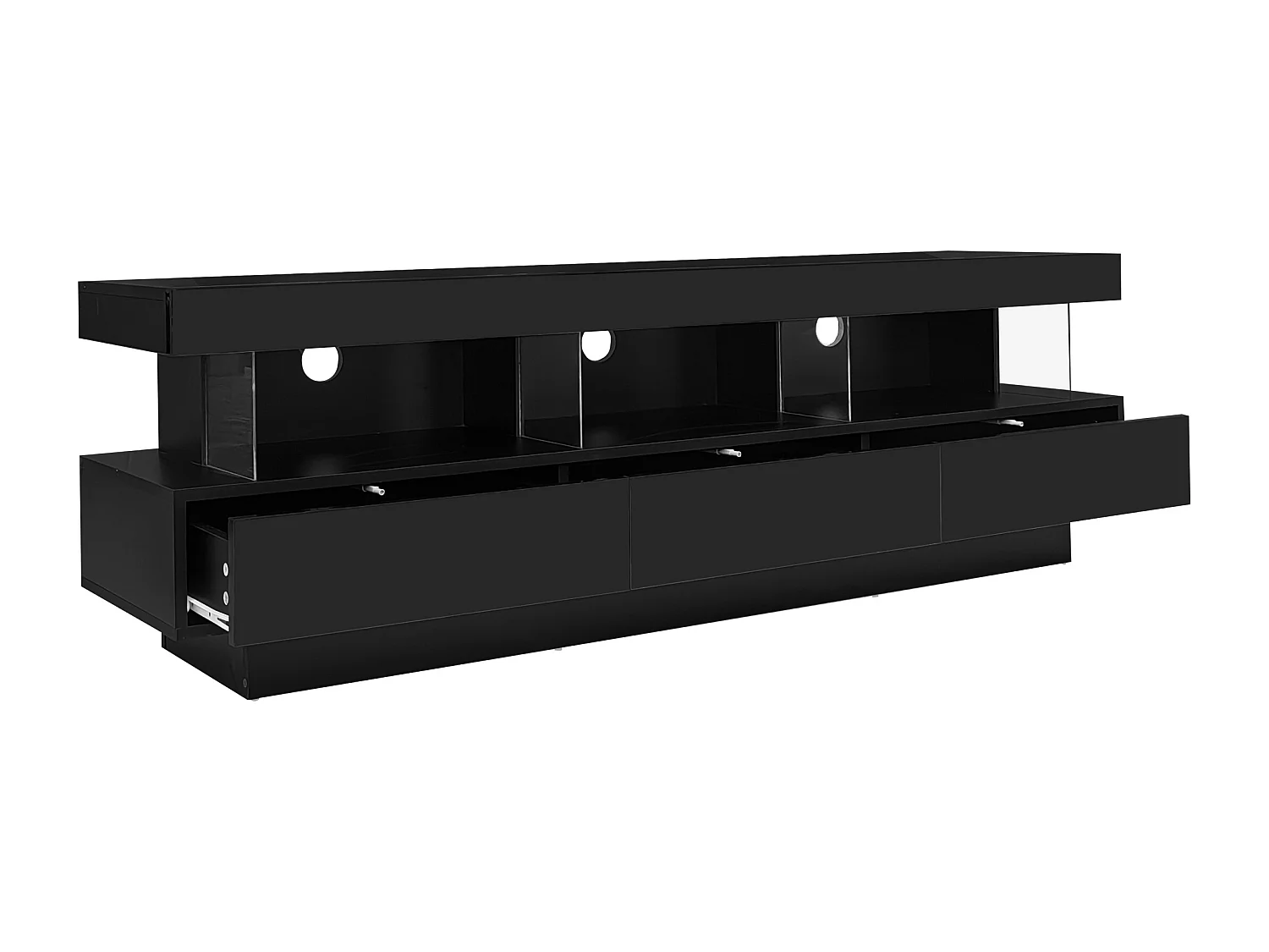 Mobile TV lucido - 160 x 38 x 50,5 cm - 3 ripiani in vetro - LED - Truciolare - Nero