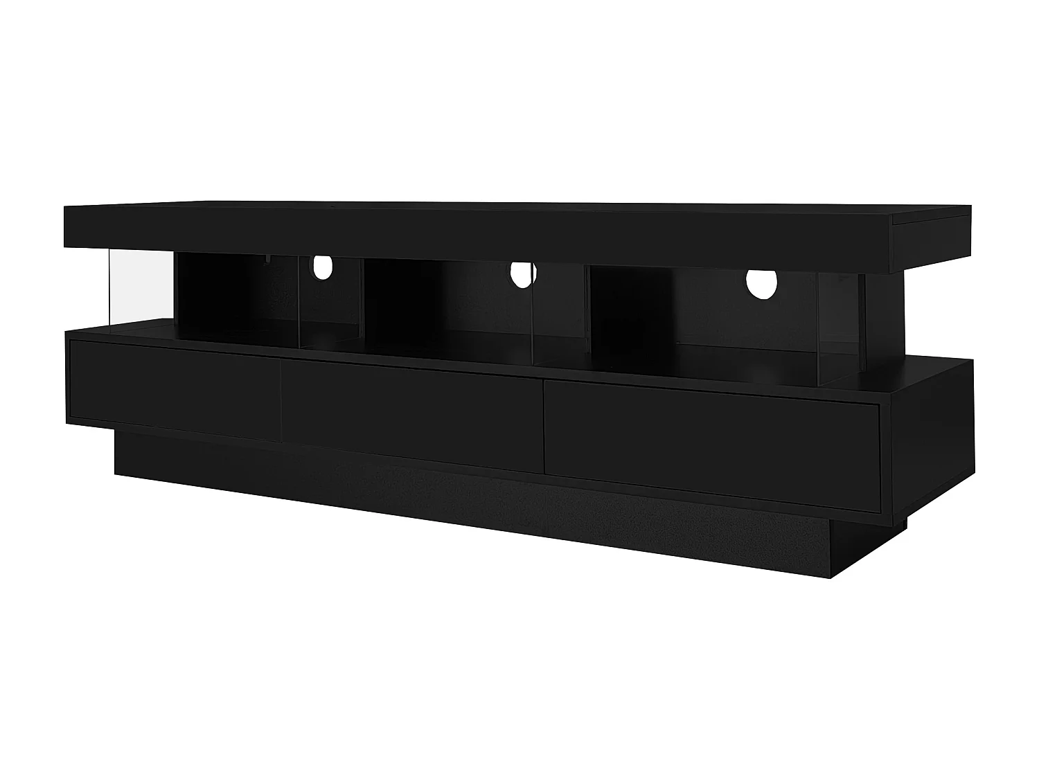Mobile TV lucido - 160 x 38 x 50,5 cm - 3 ripiani in vetro - LED - Truciolare - Nero