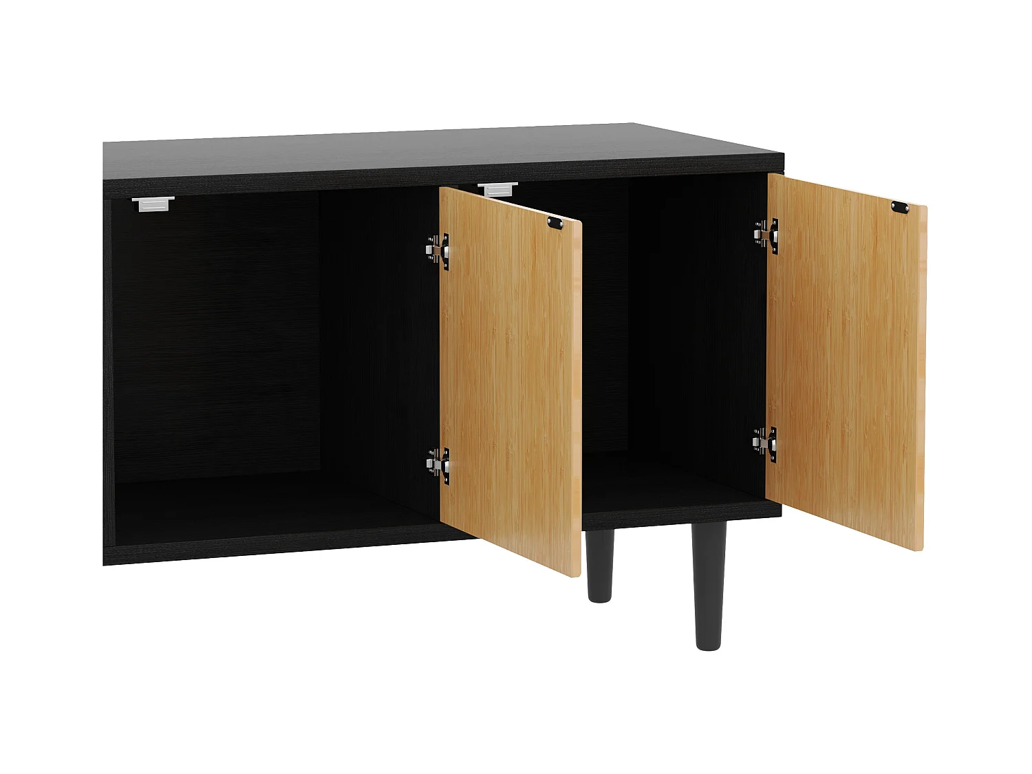 TV-meubel met 4 deuren - 150 x 38 x 55 cm - Spaanplaat - Zwart en naturel