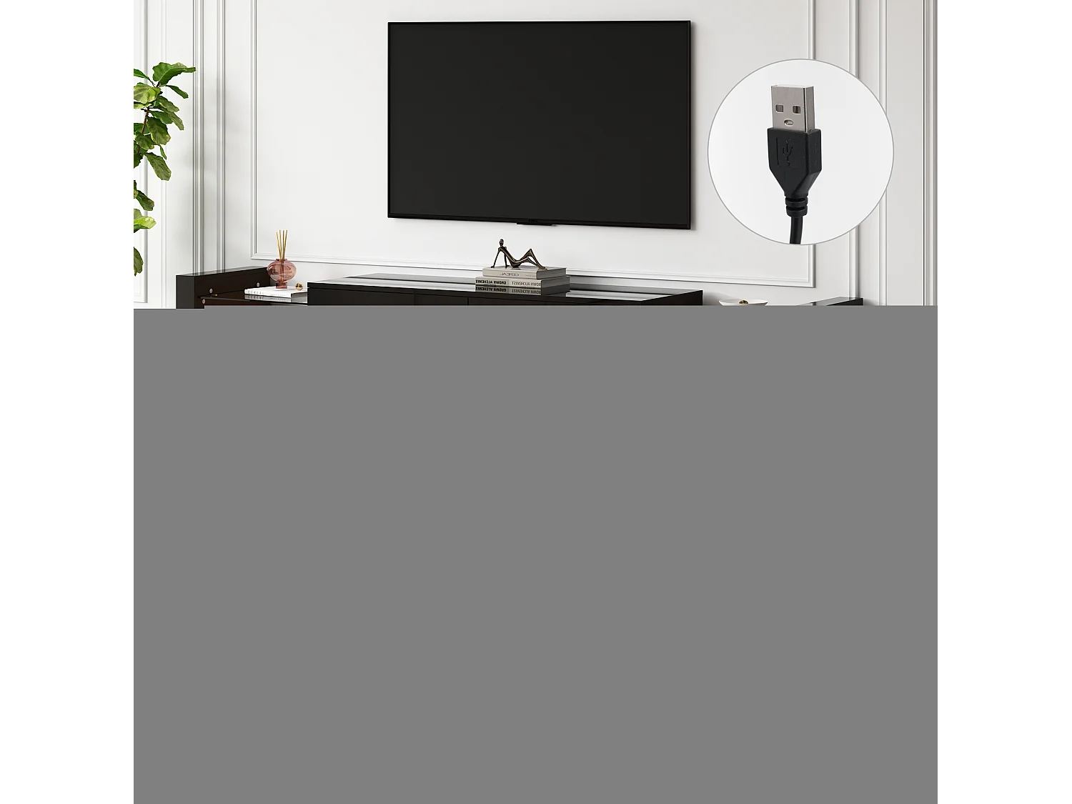 Meuble TV avec 2 tiroirs rabattables - 181 x 38 x 38 cm - LEDs - Panneaux de particules - Noir brillant