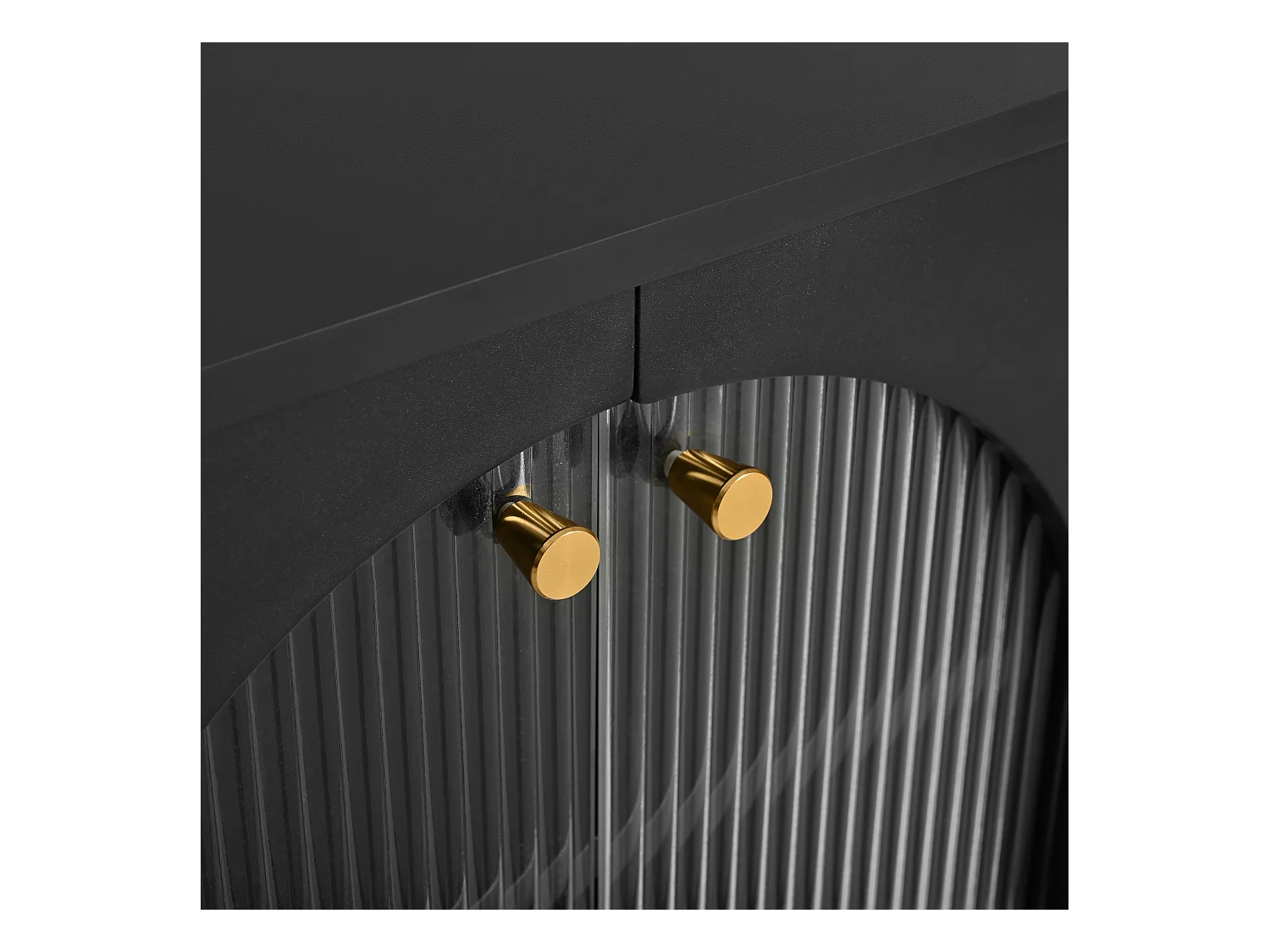 TV-meubel met 4 gecanneleerde glazen deuren - 173 x 38 x 59 cm - Spaanplaat en MDF - Zwart