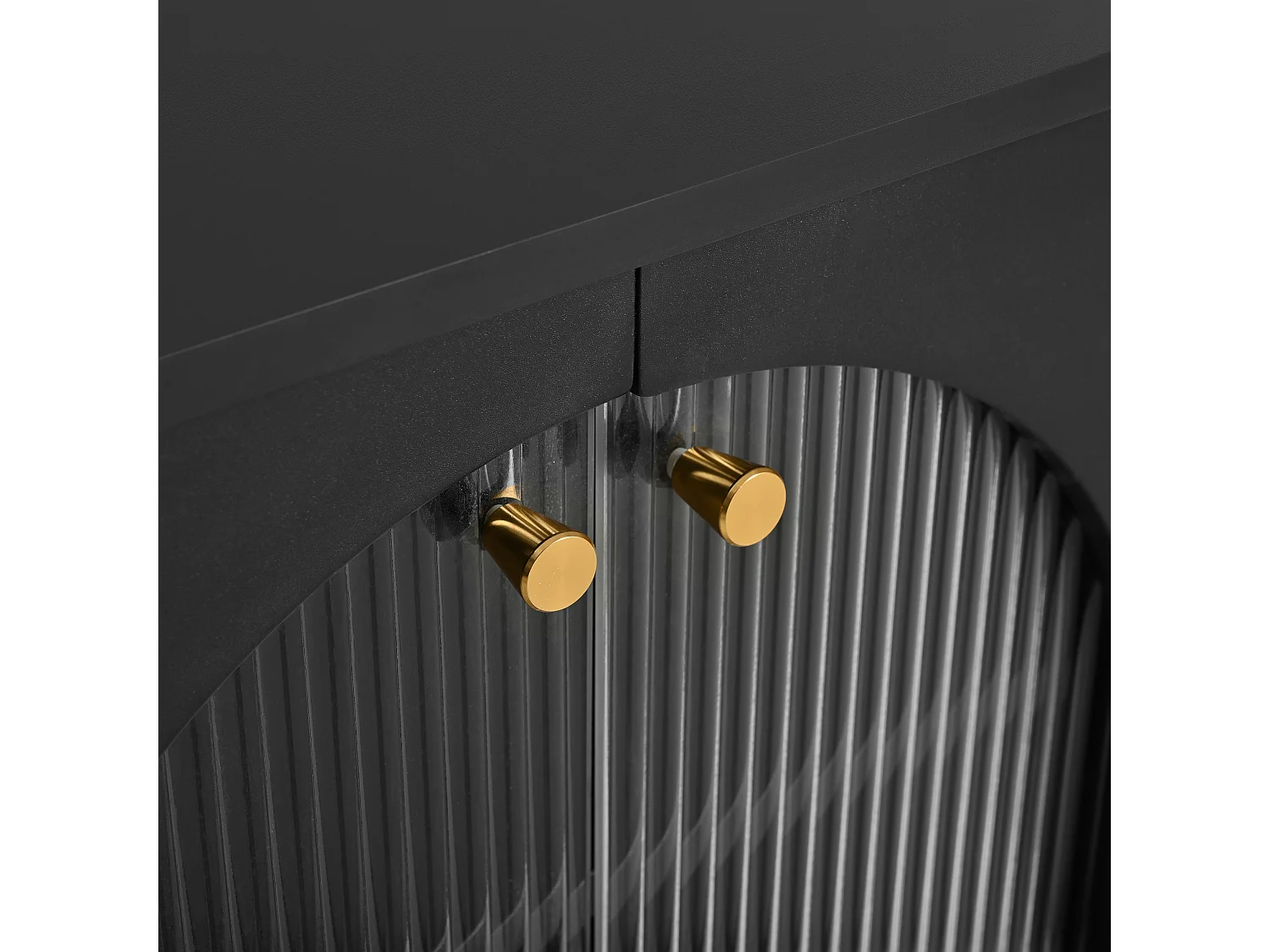 TV-meubel met 4 gecanneleerde glazen deuren - 173 x 38 x 59 cm - Spaanplaat en MDF - Zwart