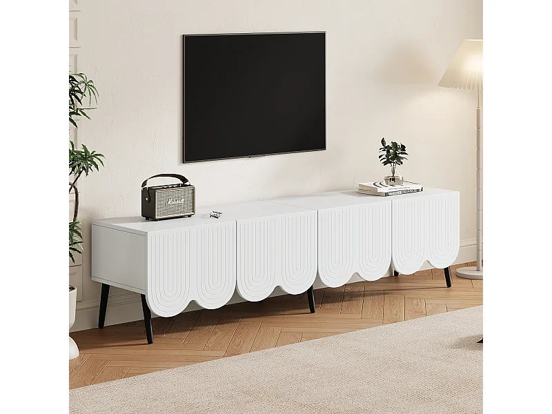 Szafka RTV z 4 drzwiami i systemem zarządzania kablami - 180 x 40 x 45 cm - Płyta wiórowa - Biała