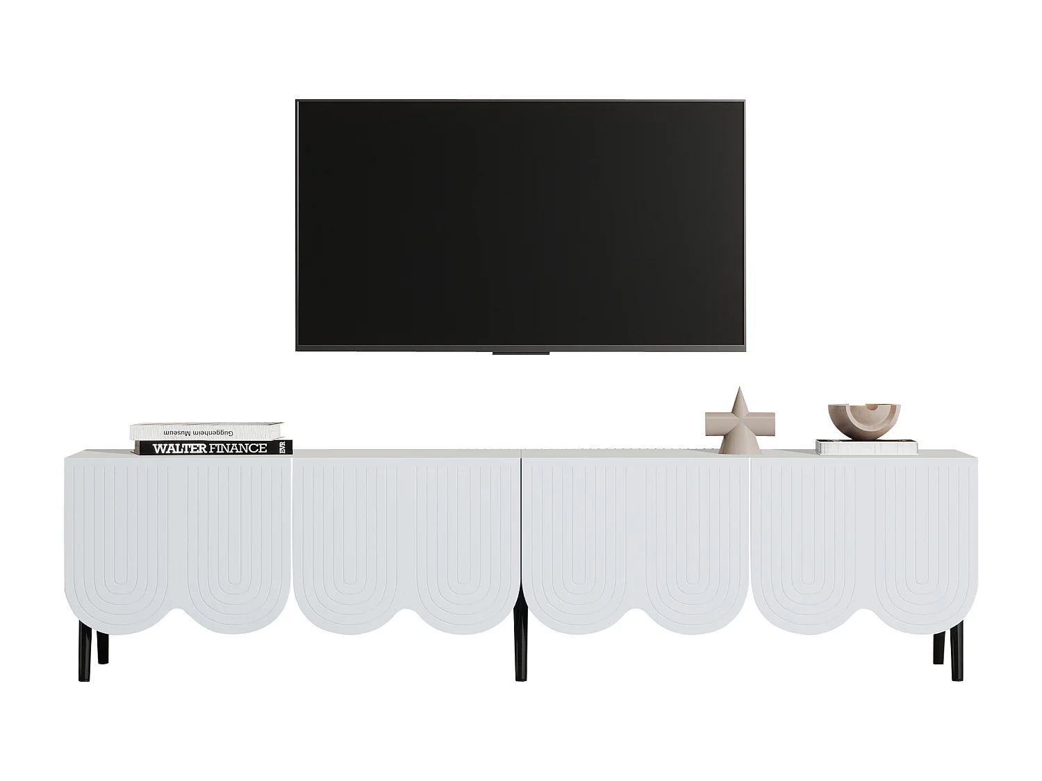 Mueble TV con 4 puertas y conductos para cables - 180 x 40 x 45 cm - Tablero de partículas - Blanco
