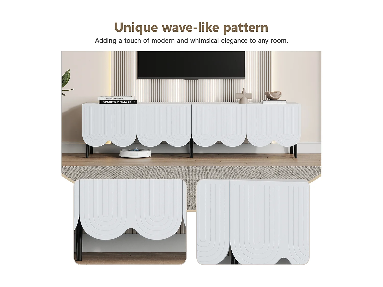 Mueble TV con 4 puertas y conductos para cables - 180 x 40 x 45 cm - Tablero de partículas - Blanco