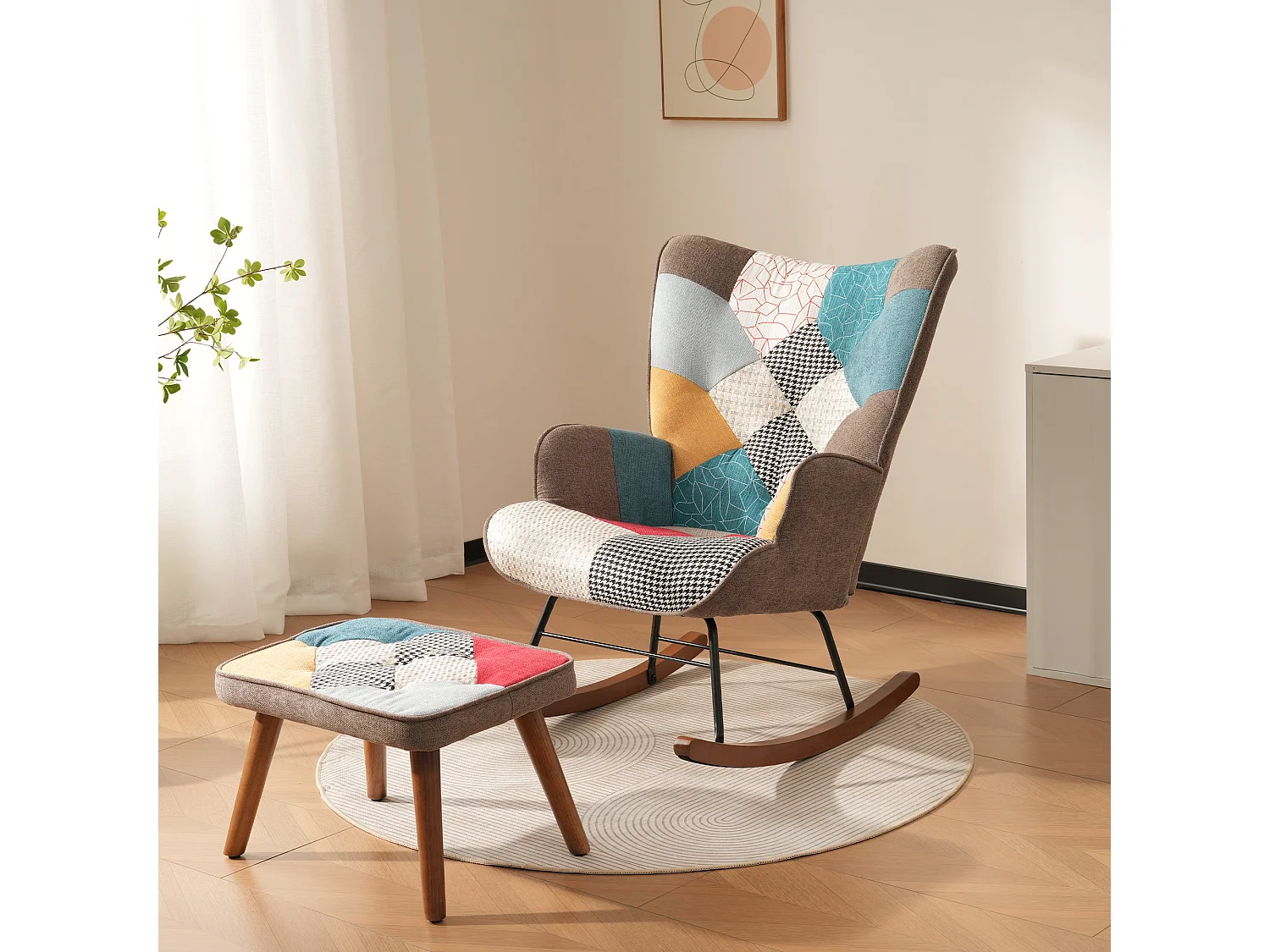 Chaise à bascule avec repose-pieds - 69.5 x 50 x 88.5 cm - Éponge + fibres de polypropylène - Multicolor