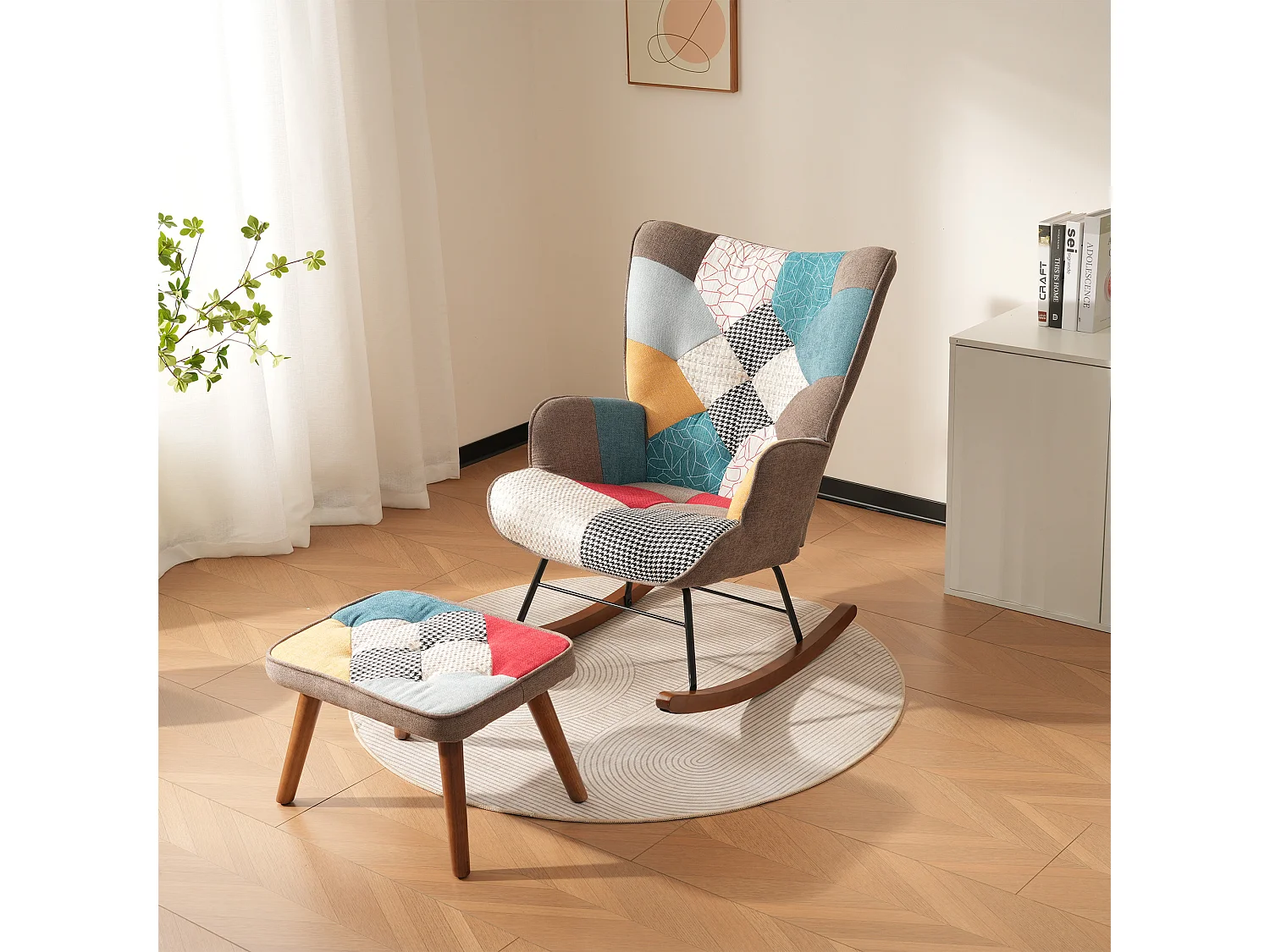 Chaise à bascule avec repose-pieds - 69.5 x 50 x 88.5 cm - Éponge + fibres de polypropylène - Multicolor