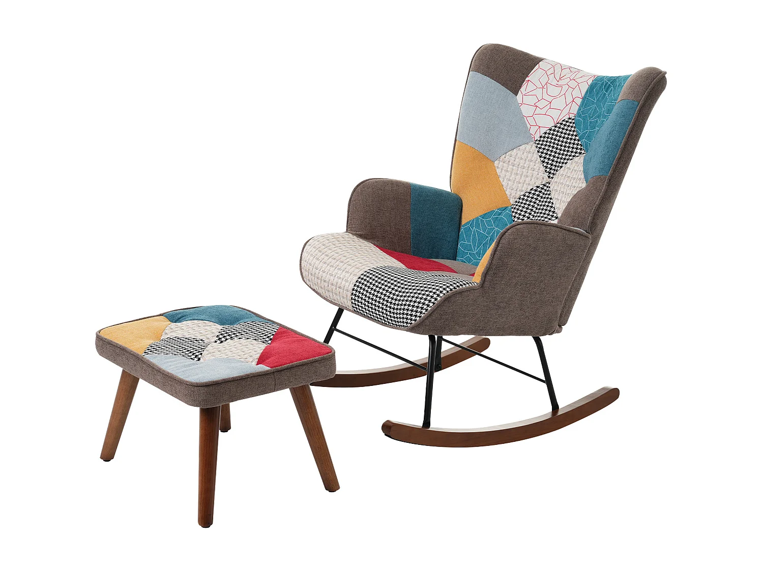 Chaise à bascule avec repose-pieds - 69.5 x 50 x 88.5 cm - Éponge + fibres de polypropylène - Multicolor