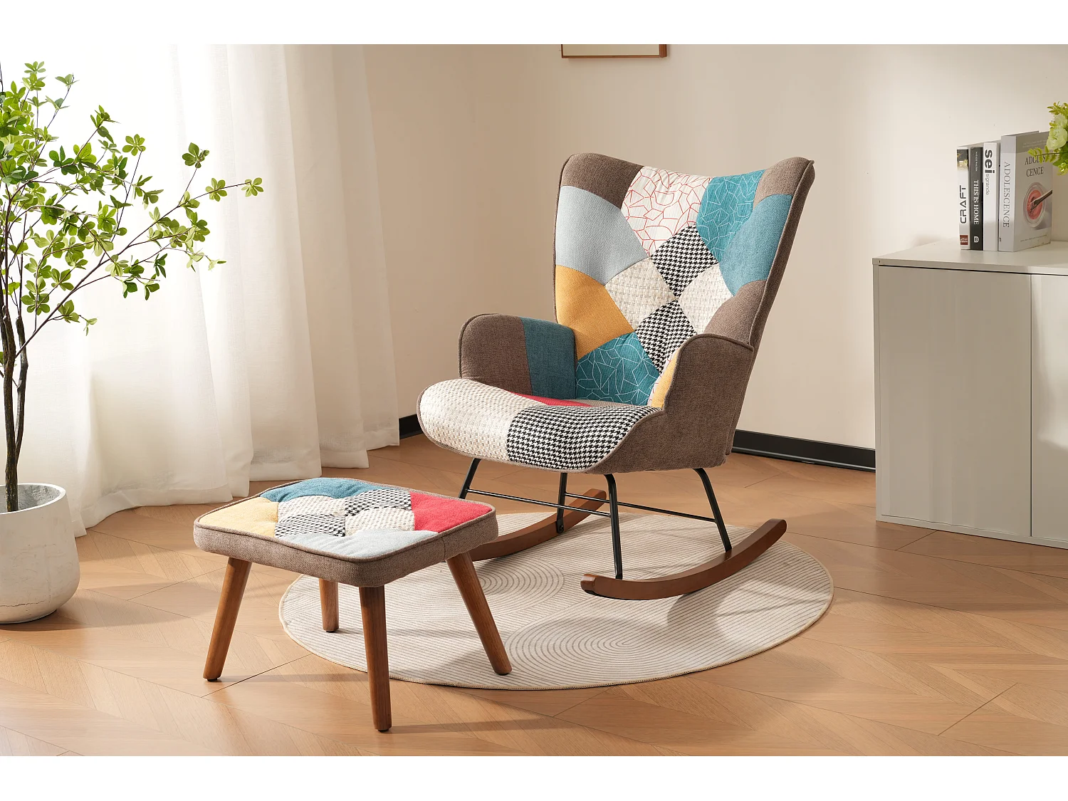 Chaise à bascule avec repose-pieds - 69.5 x 50 x 88.5 cm - Éponge + fibres de polypropylène - Multicolor