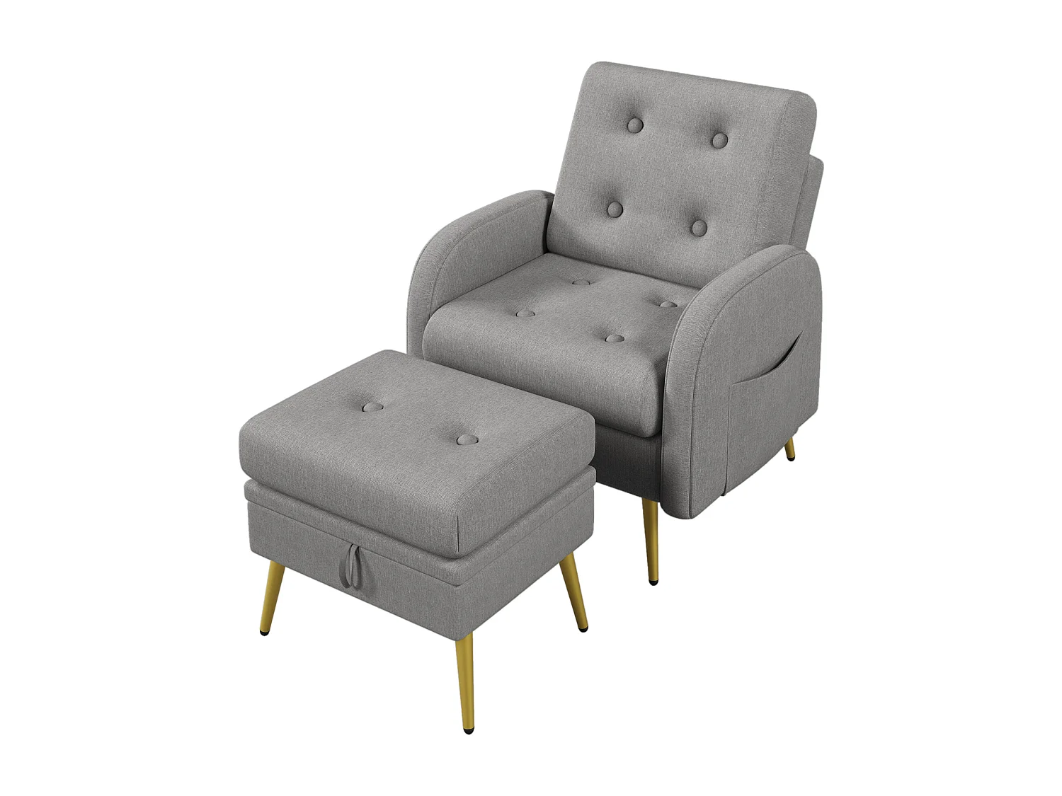 Chaise longue avec repose-pieds - 68 x 77 x 85 cm - Dossier réglable sur 3 niveaux - Polypropylène - Gris