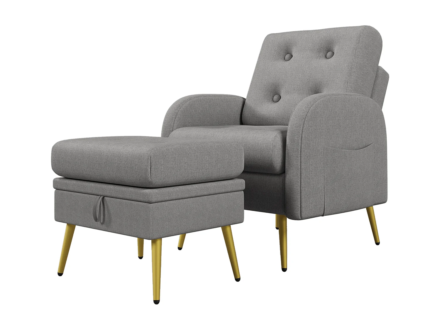 Chaise longue avec repose-pieds - 68 x 77 x 85 cm - Dossier réglable sur 3 niveaux - Polypropylène - Gris