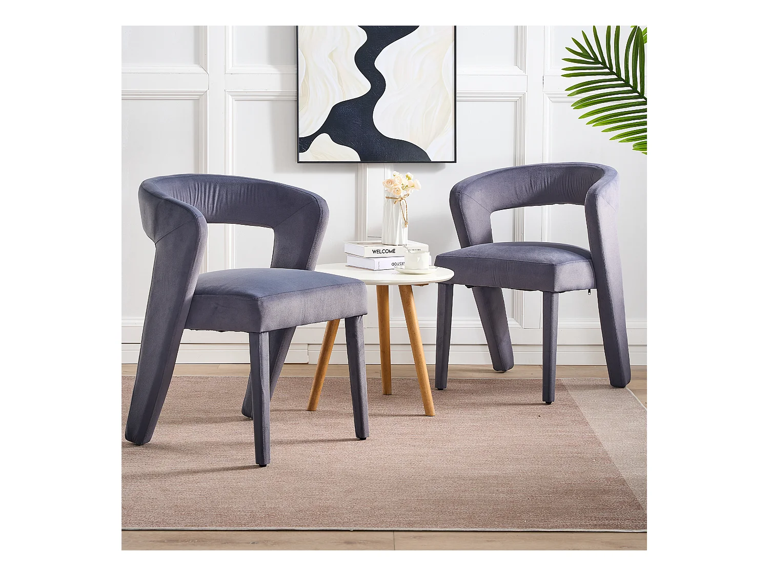 Lot de 2 chaises avec accoudoirs, chaises - 59 x 60 x 79 cm - Velours - Gris