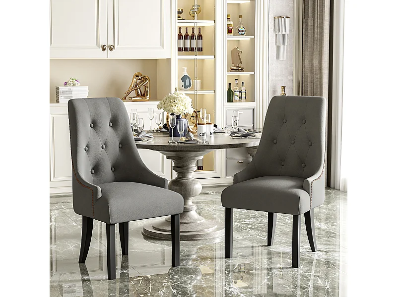 Set aus 2 Esszimmerstühlen – 56 x 55 x 100 cm – Beine aus Samt und Gummiholz – Grau