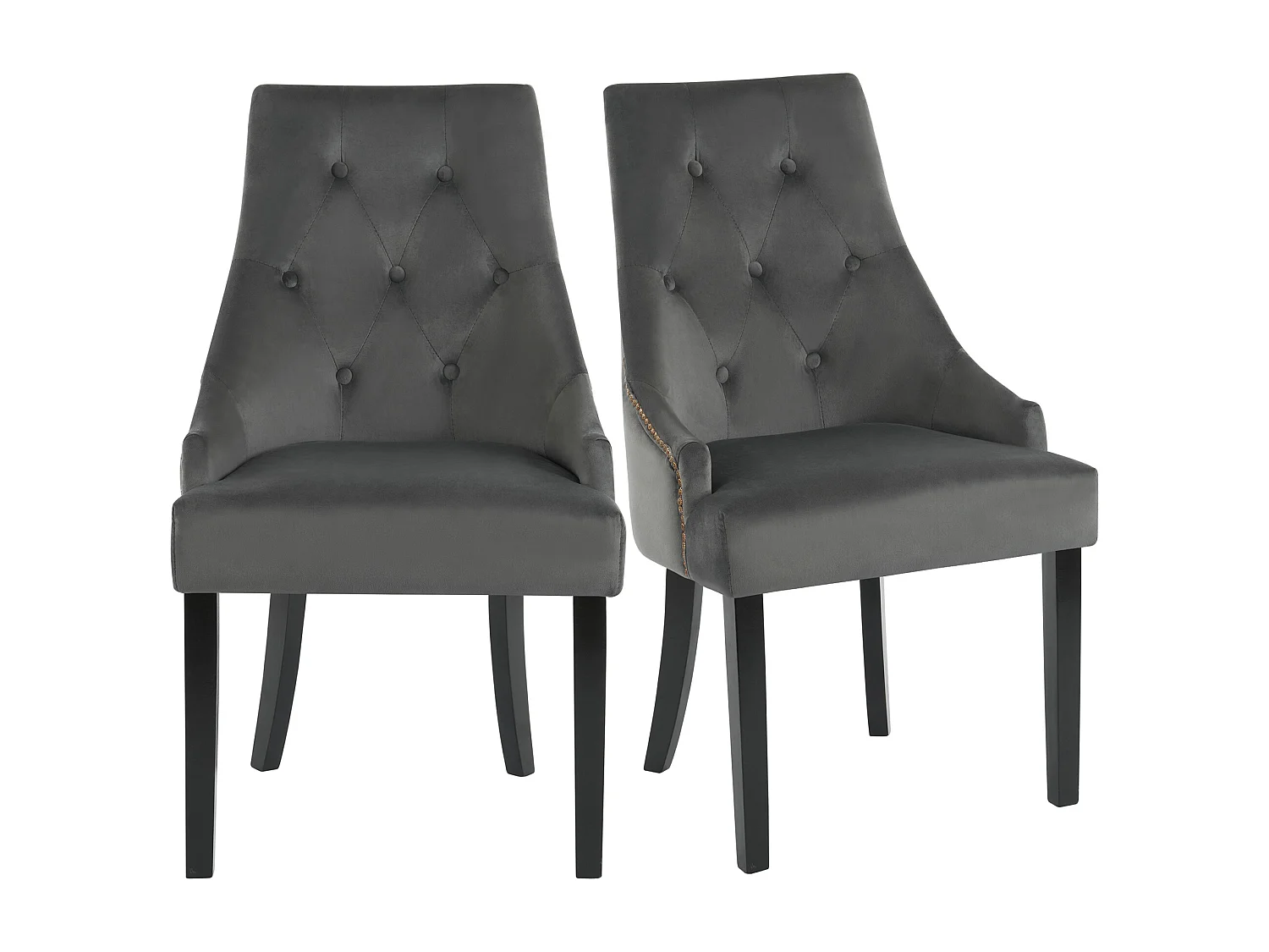 Lot de 2 chaises de salle à manger - 56 x 55 x 100 cm - Velours et pieds en bois d'hévéa - Gris