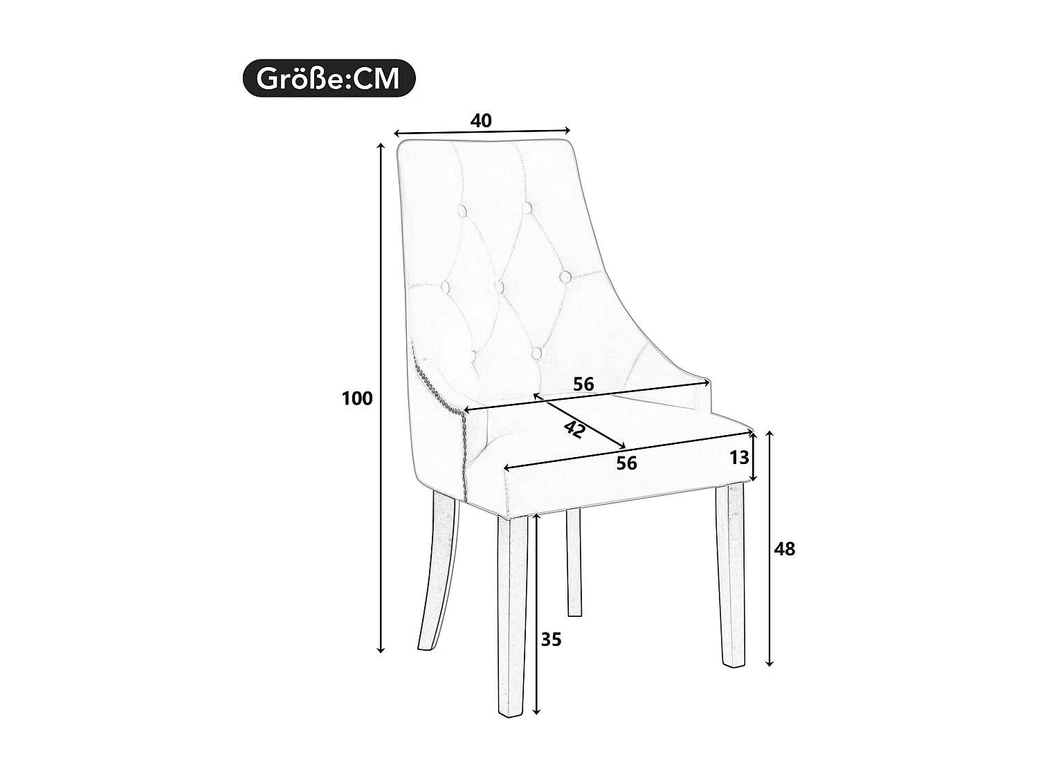 Set di 6 sedie per sala da pranzo - 56 x 55 x 100 cm - Gambe in velluto e legno della gomma - Grigio