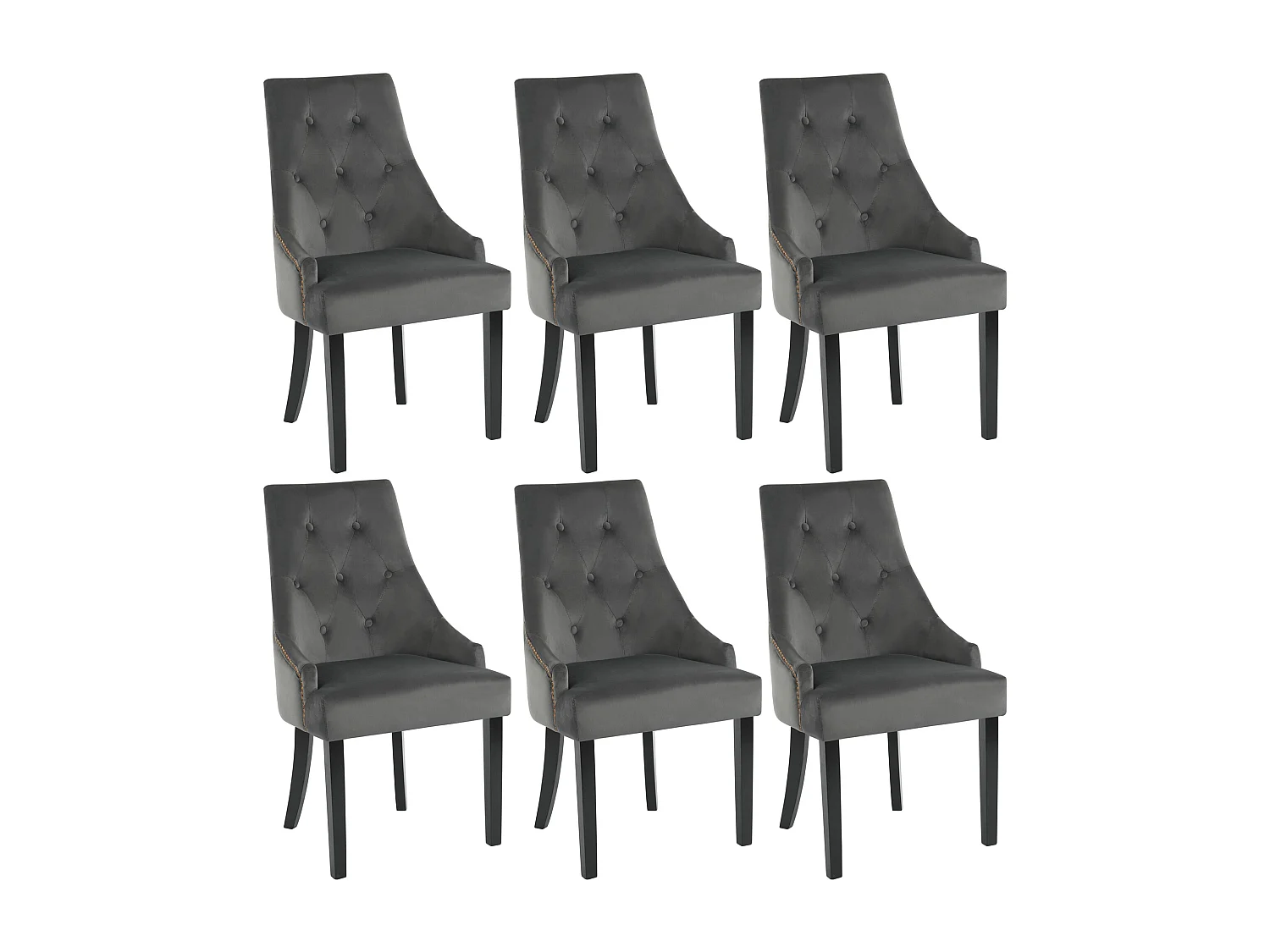 Set di 6 sedie per sala da pranzo - 56 x 55 x 100 cm - Gambe in velluto e legno della gomma - Grigio