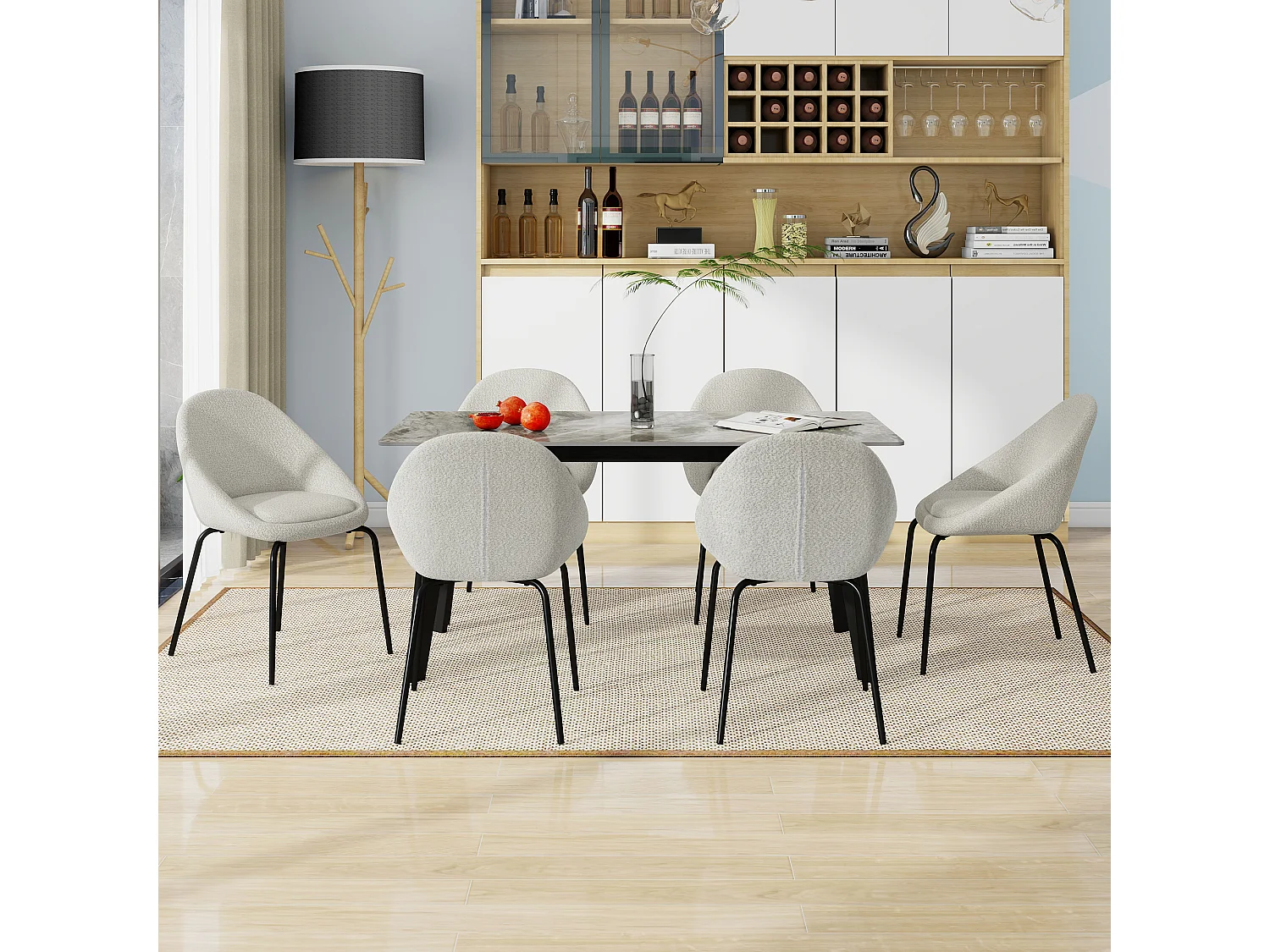 Conjunto de 6 cadeiras encaracoladas modernas - Veludo e metal - 51 x 40 x 77 cm - Cinza