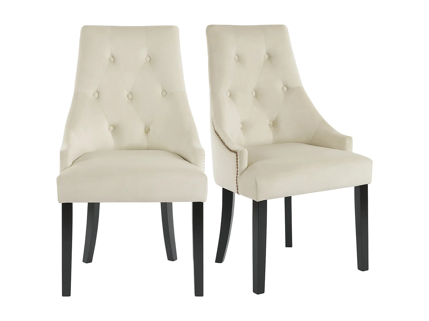 Lot de 2 chaises de salle à manger - 56 x 55 x 100 cm - Velours et pieds en bois d'hévéa - Beige