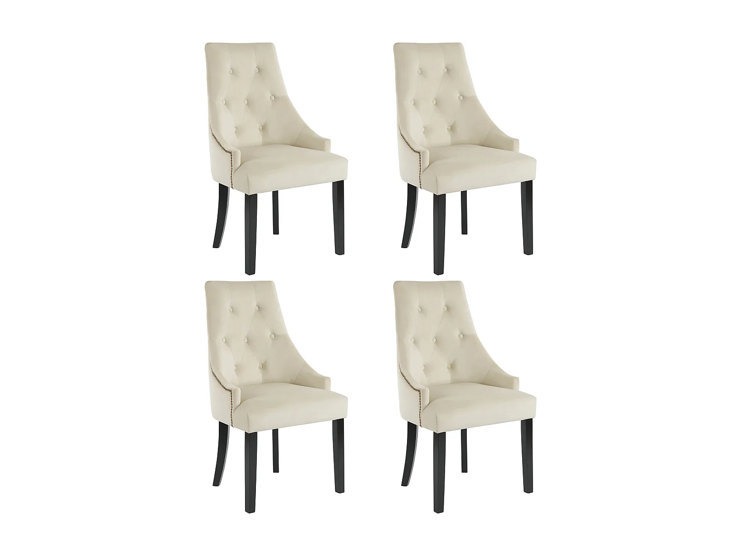 Lot de 4 chaises de salle à manger - 56 x 55 x 100 cm - Velours et pieds en bois d'hévéa - Beige