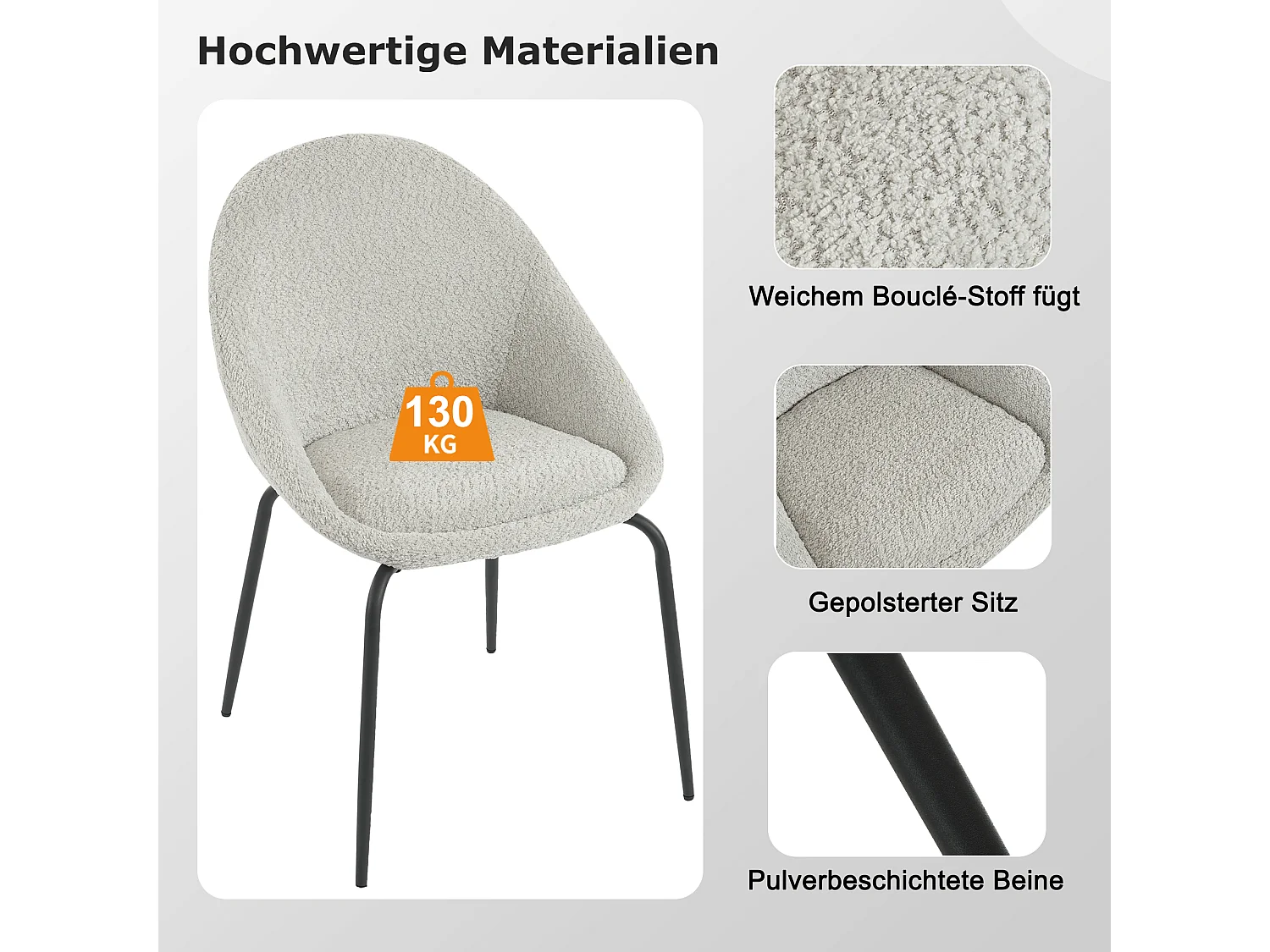 Set di 2 sedie moderne ricci - Velluto e metallo - 51 x 40 x 77 cm - Grigio