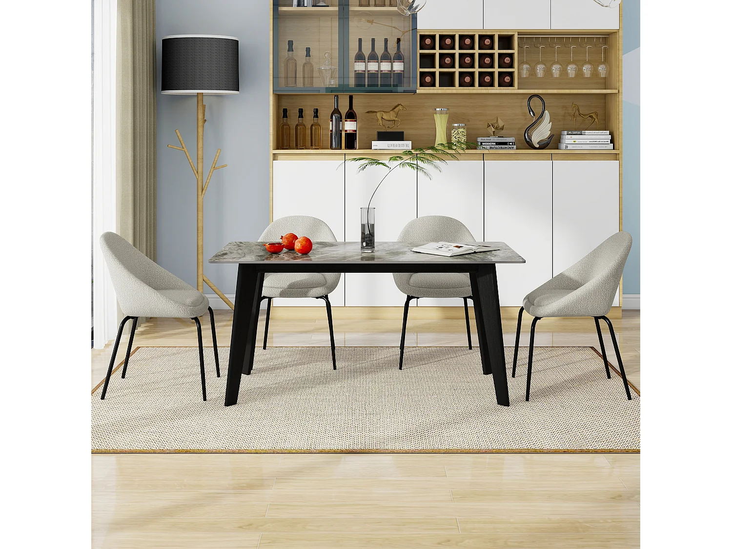 Lot de 4 chaises bouclées modernes - Velours et métal - 51 x 40 x 77 cm - Gris