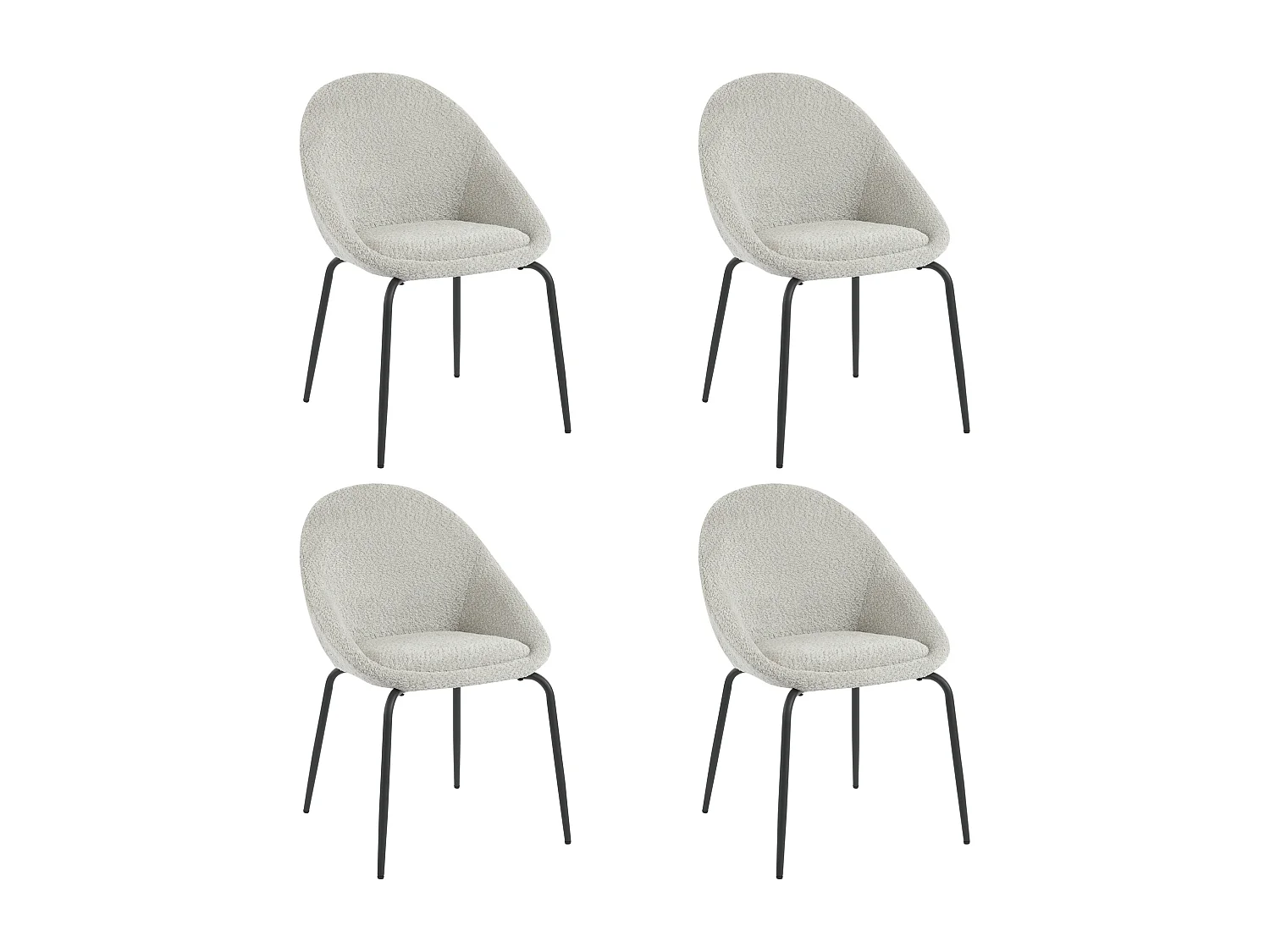 Lot de 4 chaises bouclées modernes - Velours et métal - 51 x 40 x 77 cm - Gris