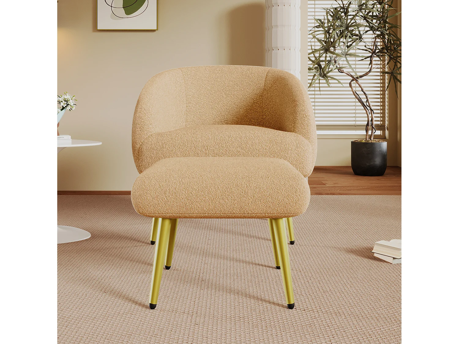 Chaise avec accoudoirs et repose-pièds - 73 x 51 x 68 cm - Éponge + fibres de polypropylène - Marron