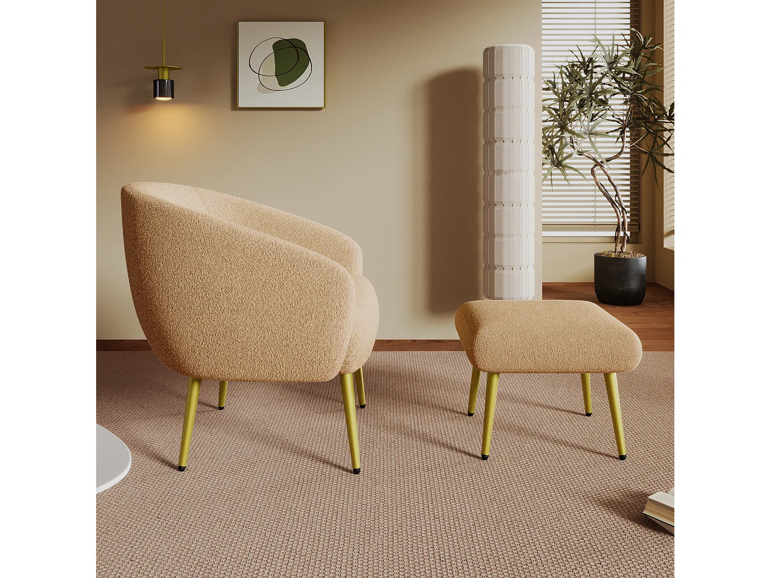 Chaise avec accoudoirs et repose-pièds - 73 x 51 x 68 cm - Éponge + fibres de polypropylène - Marron