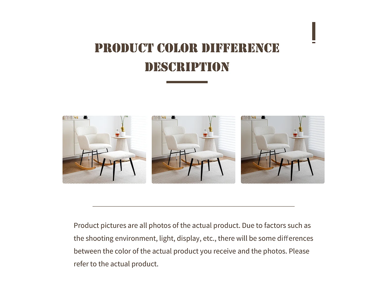 Chaise à bascule avec repose-pieds - 61 x 72.5 x 82 cm - Teddy-Polaire, boid d'évéa et métal - Blanc