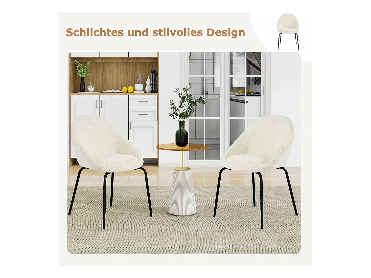 Set van 4 moderne krullende stoelen - Fluweel en metaal - 51 x 40 x 77 cm - Wit