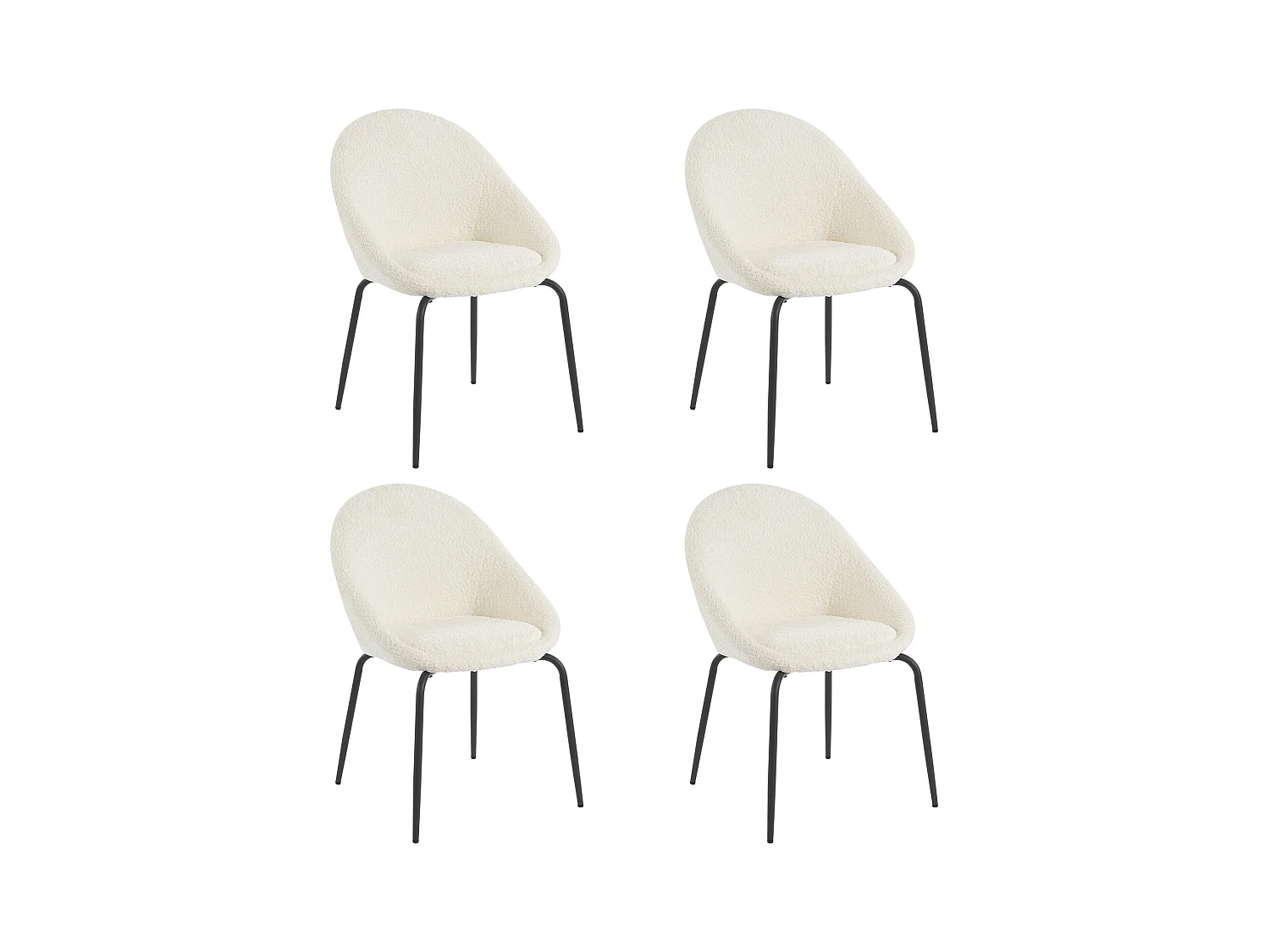 Lot de 4 chaises bouclées modernes - Velours et métal - 51 x 40 x 77 cm - Blanc