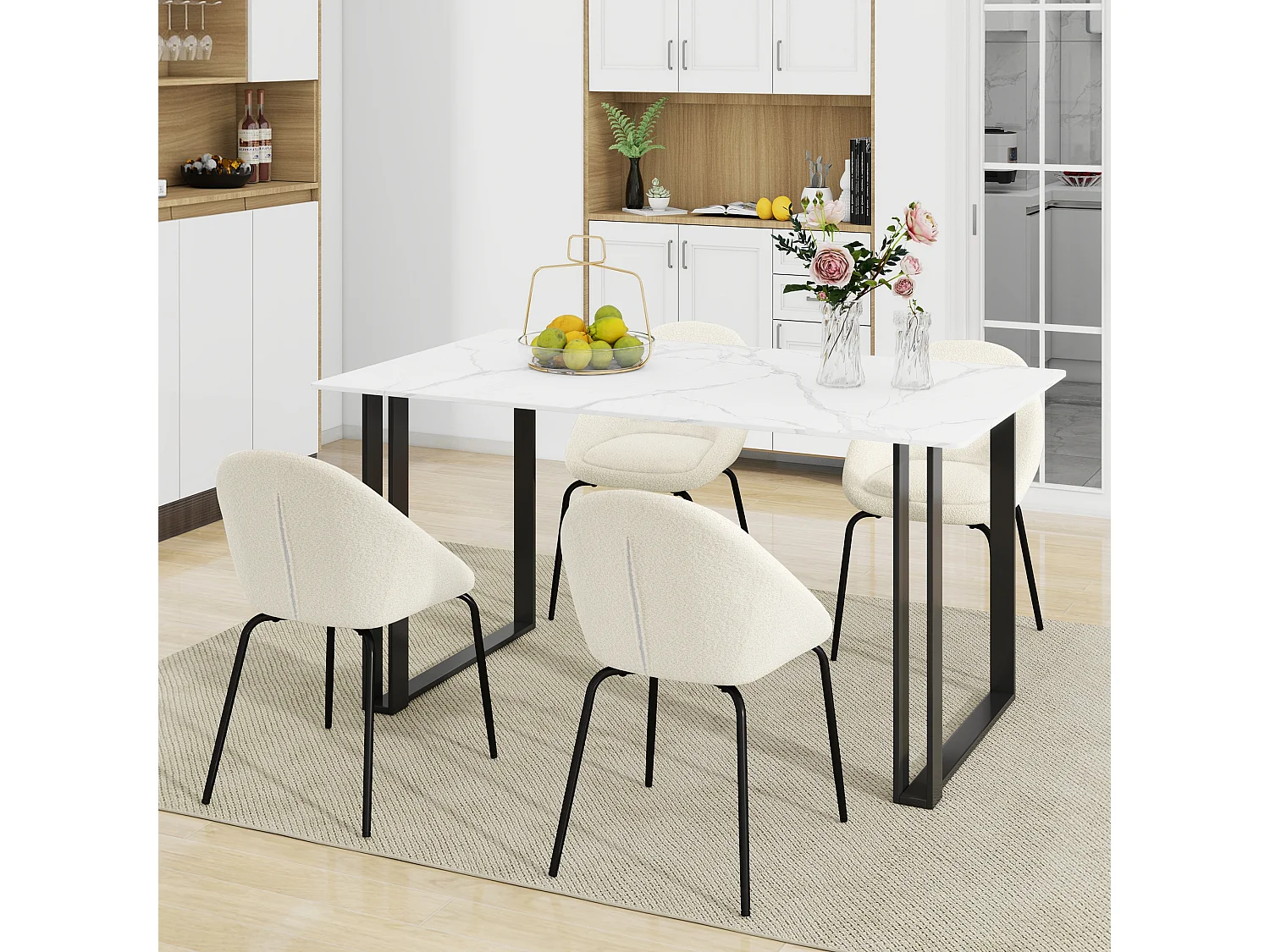 Set di 4 sedie moderne ricci - Velluto e metallo - 51 x 40 x 77 cm - Bianco